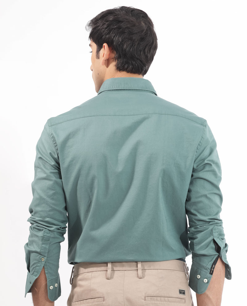 Rare Rabbit Men's Auxfo Light Petrol Cotton Fabric Full Sleeves Solid Shirt