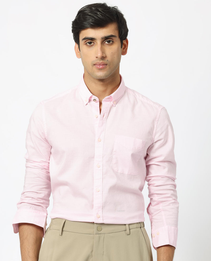 Rare Rabbit Men's Auxfo Light Pink Cotton Fabric Full Sleeves Solid Shirt