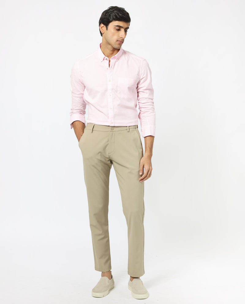 Rare Rabbit Men's Auxfo Light Pink Cotton Fabric Full Sleeves Solid Sh