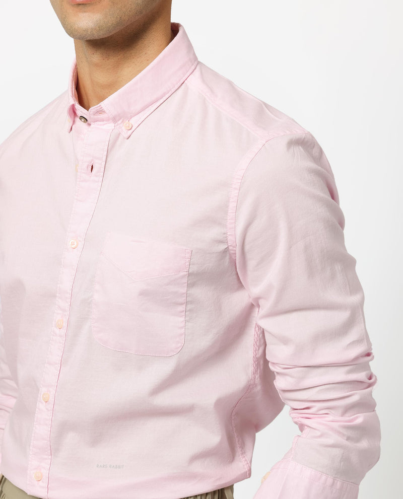 Rare Rabbit Men's Auxfo Light Pink Cotton Fabric Full Sleeves Solid Shirt