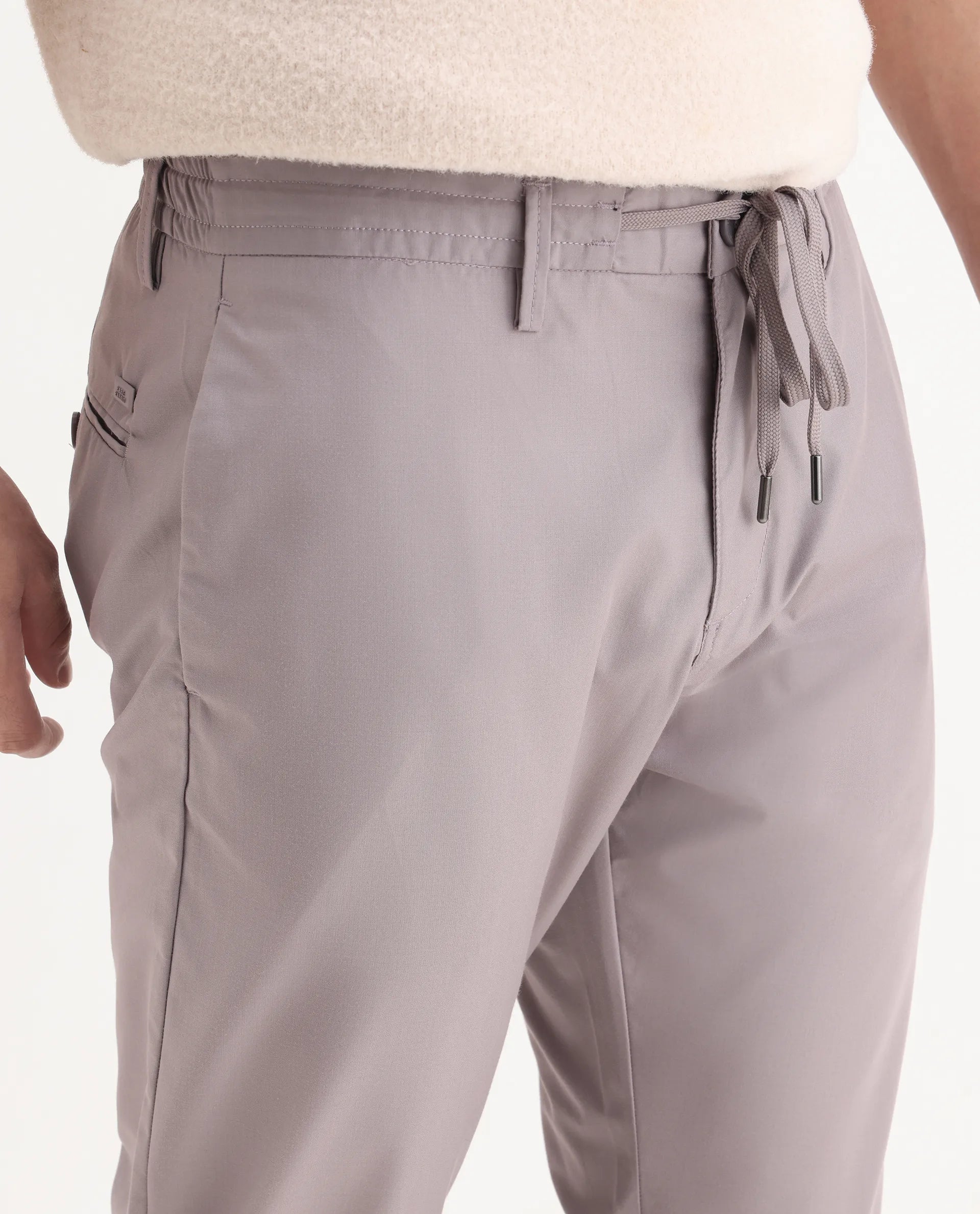 Rare Rabbit Men's Aux Light Purple Polyester Plain Regular Fit Trouser