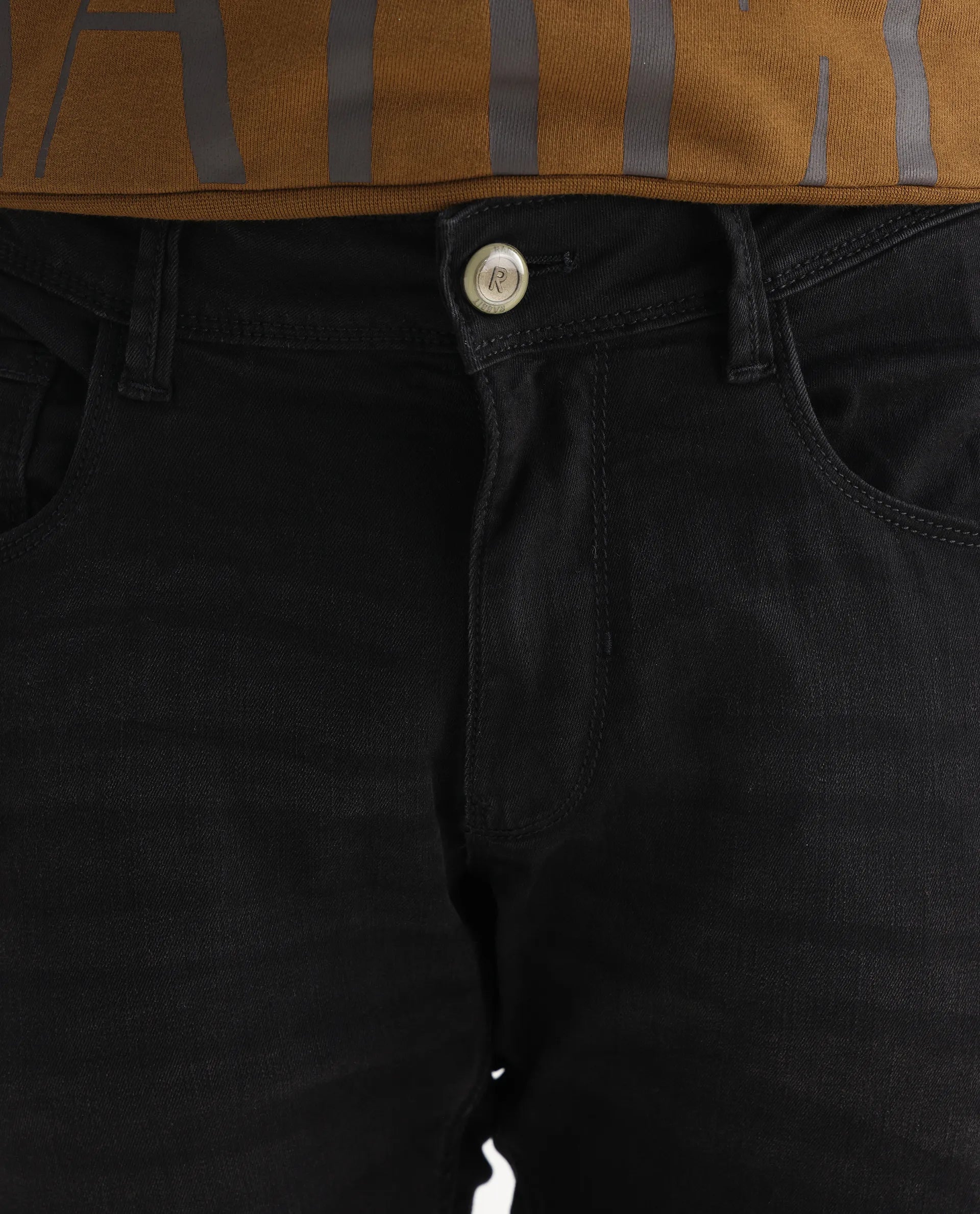 Rare Rabbit Men's Avenue Black Cotton Plain Hawk Slim Fit Jeans