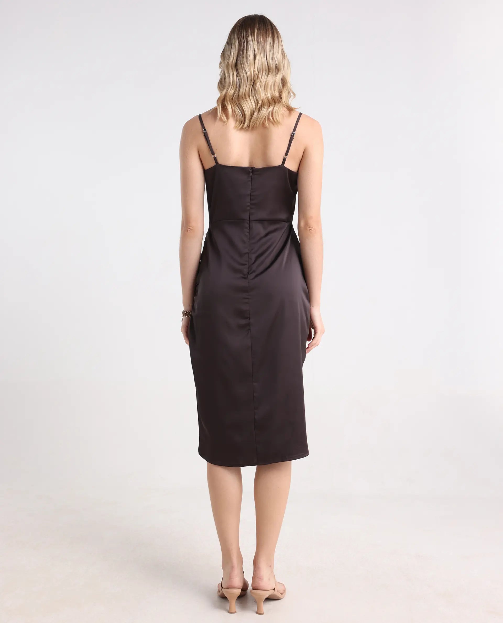 Rareism Women's Avilim Brown Polyester Fitted Mini Dress