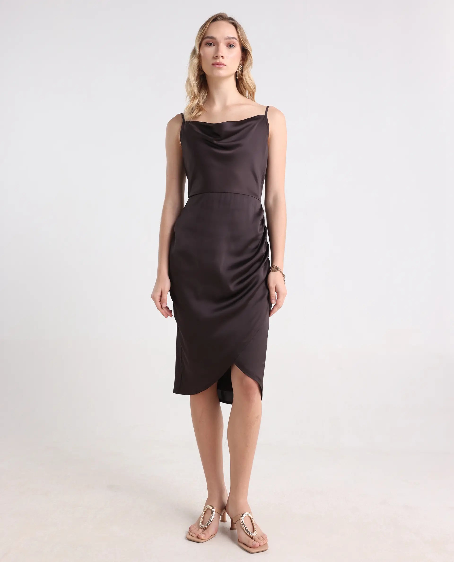 Rareism Women's Avilim Brown Polyester Fitted Mini Dress