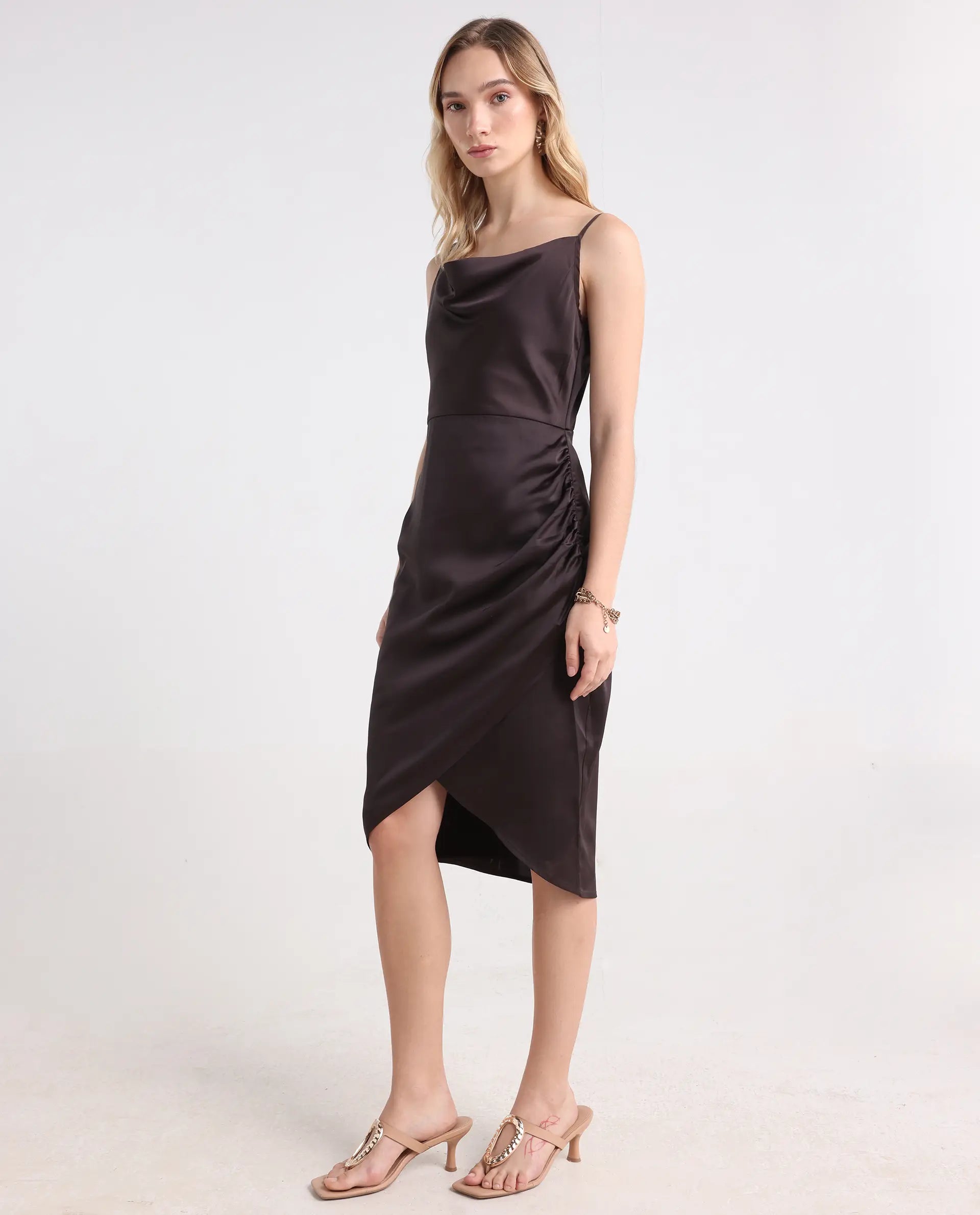 Rareism Women's Avilim Brown Polyester Fitted Mini Dress