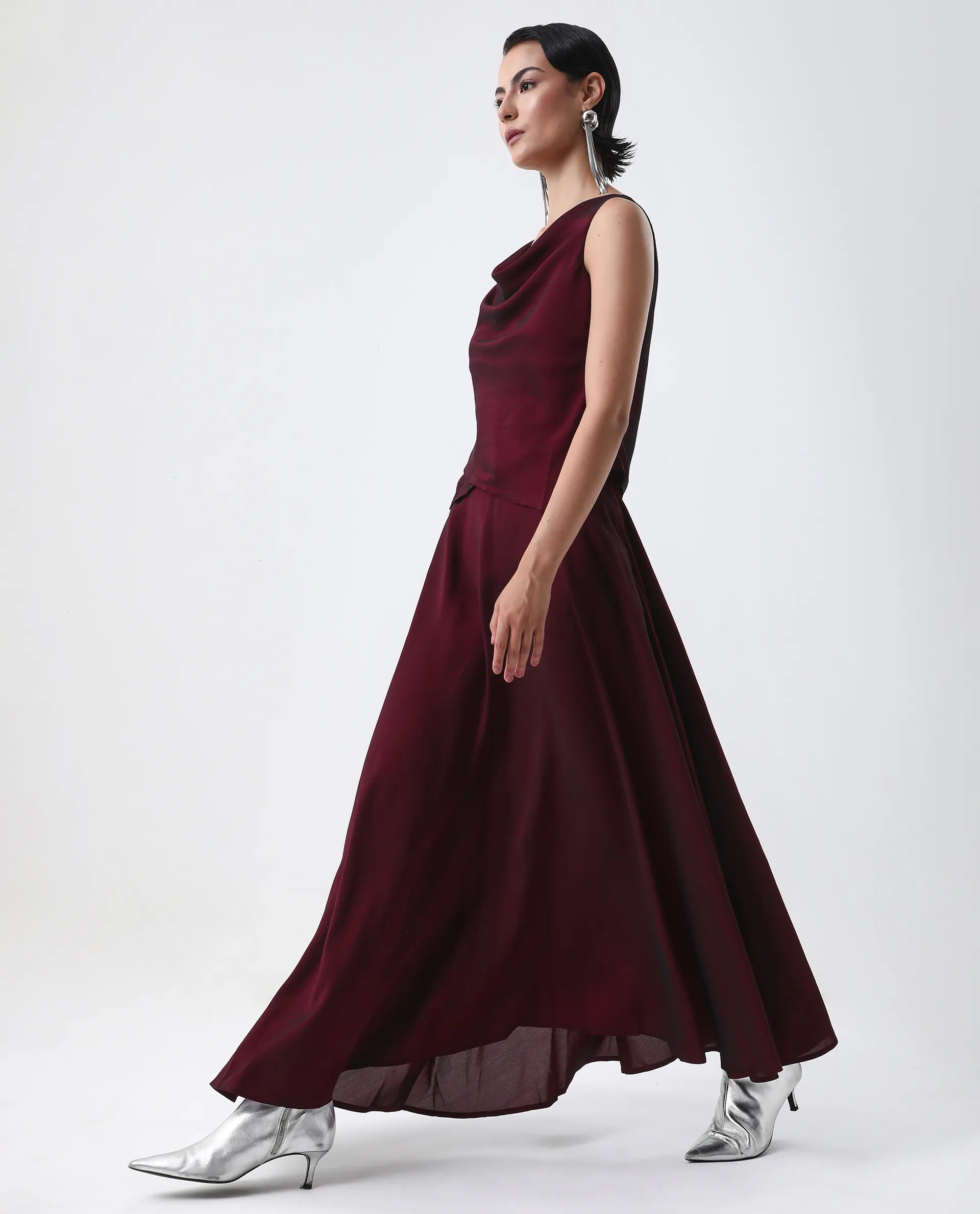 Rareism Women's Avinij B Maroon Polyester Flared Skirt