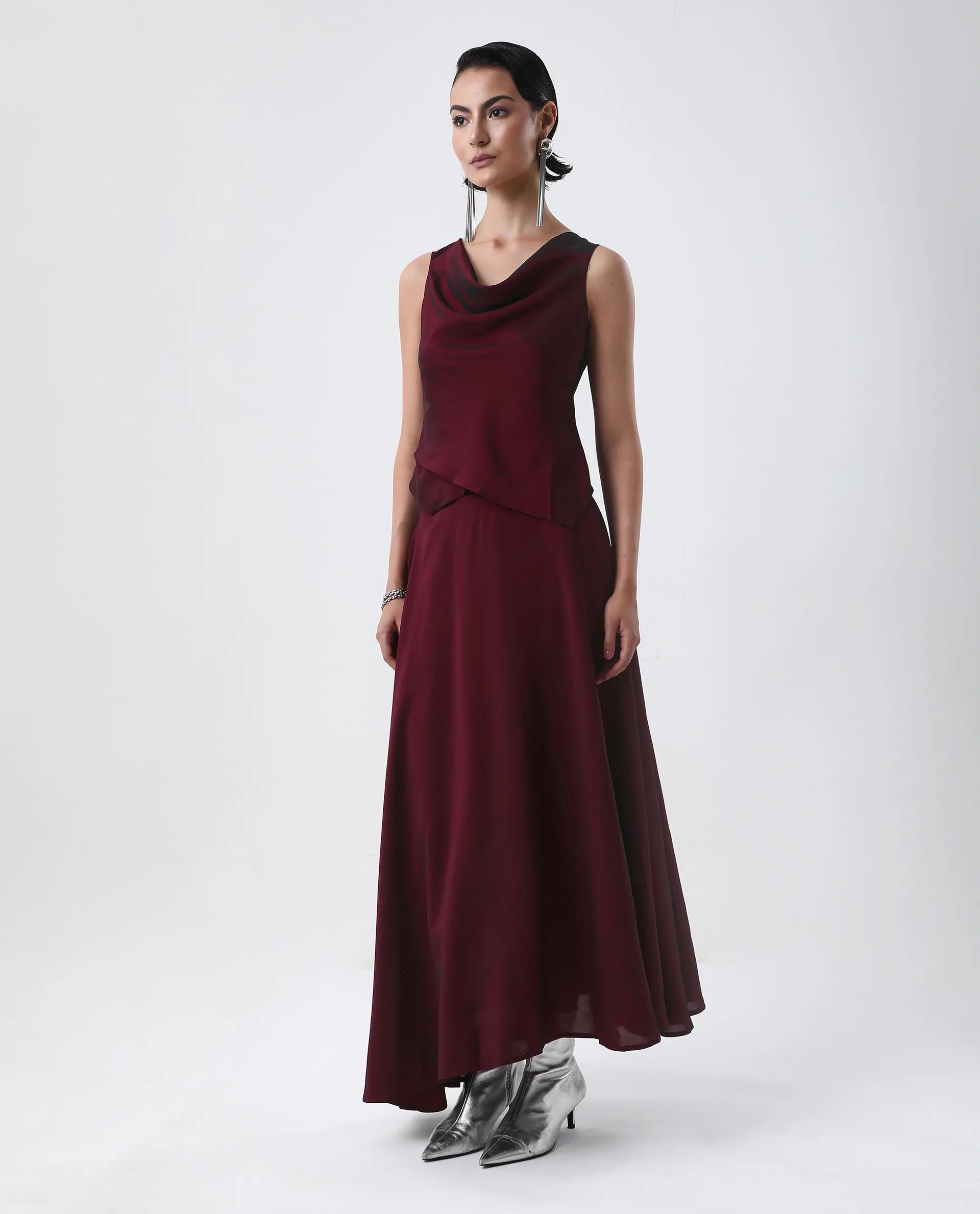 Rareism Women's Avinij B Maroon Polyester Flared Skirt