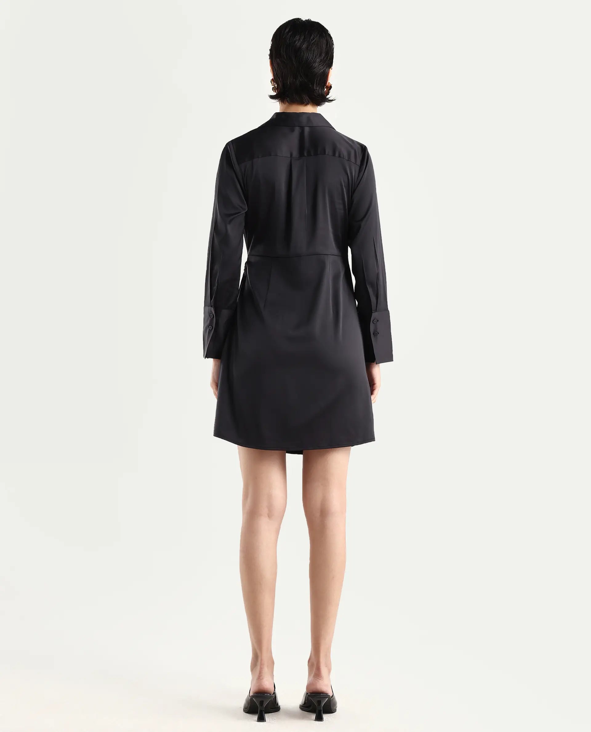 Rareism Women's Avipal Black Polyester Striaght Mini Dress