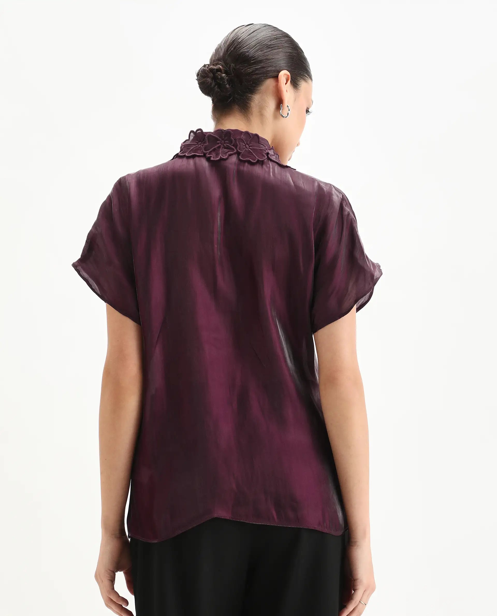 Rareism Women's Avirfa Maroon Polyester Collared Neck Relaxed Fit Shirt