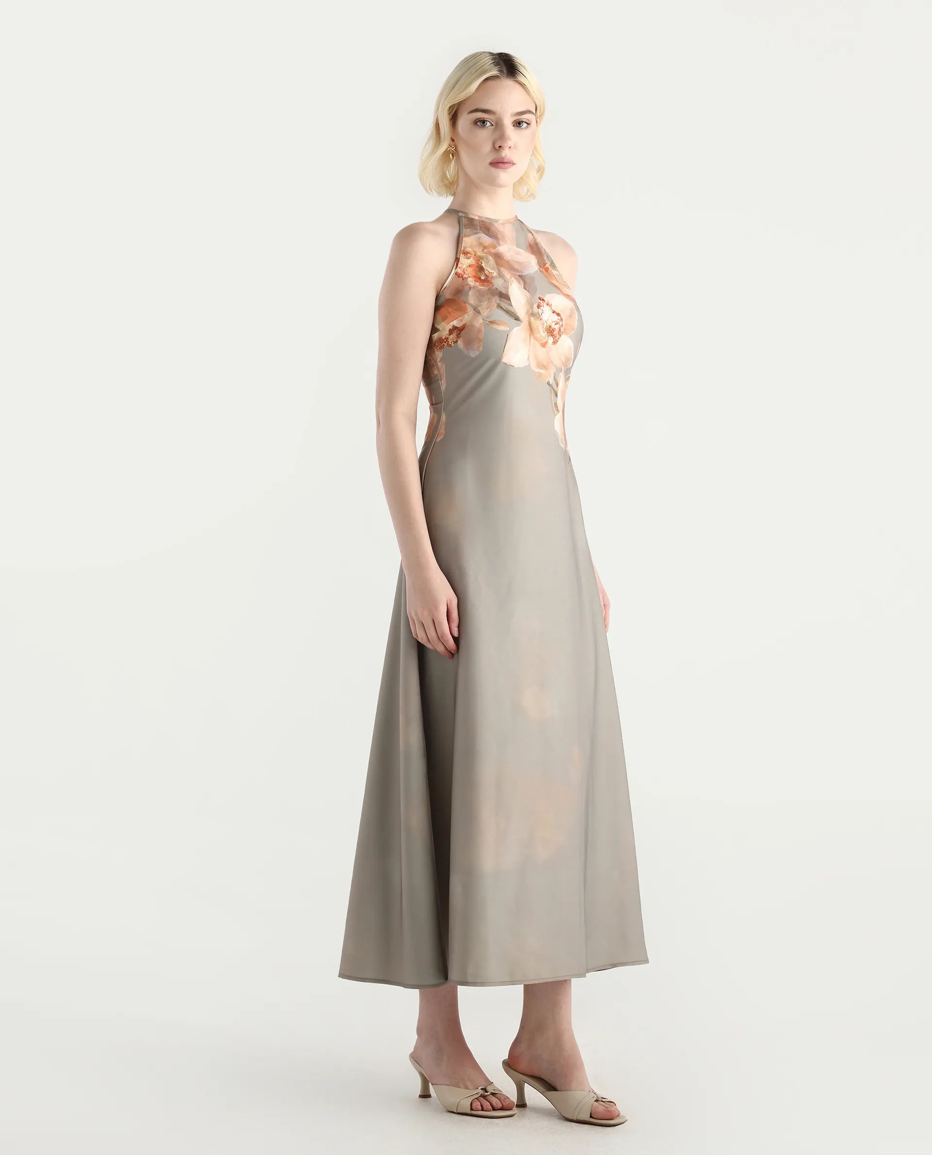 Rareism Women's Avitin Multi Polyester Shoulder Straps A-Line Floral Print Dress