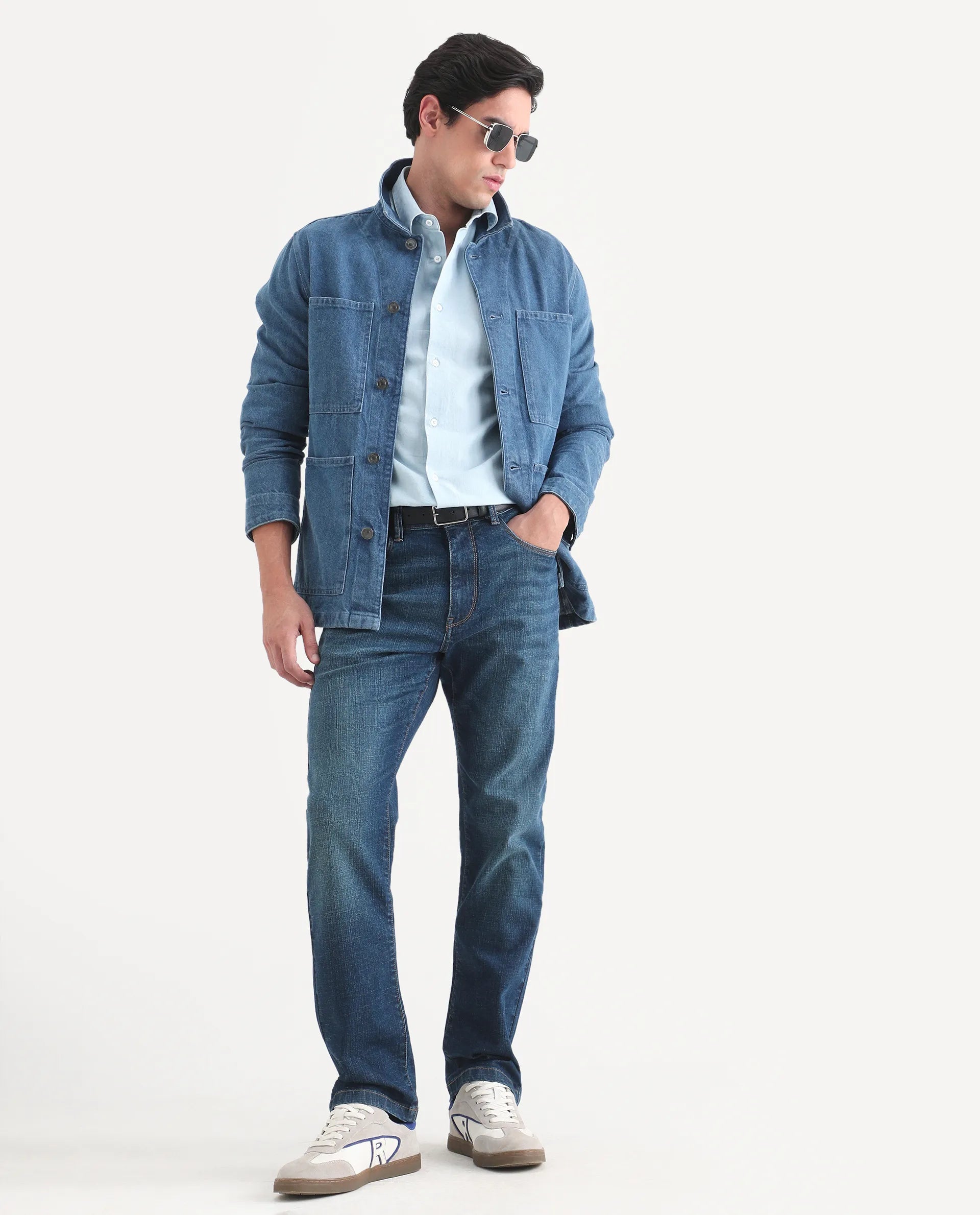 Rare Rabbit Men's Axel M Blue Cotton Blend Morris Regular Fit Plain Jeans