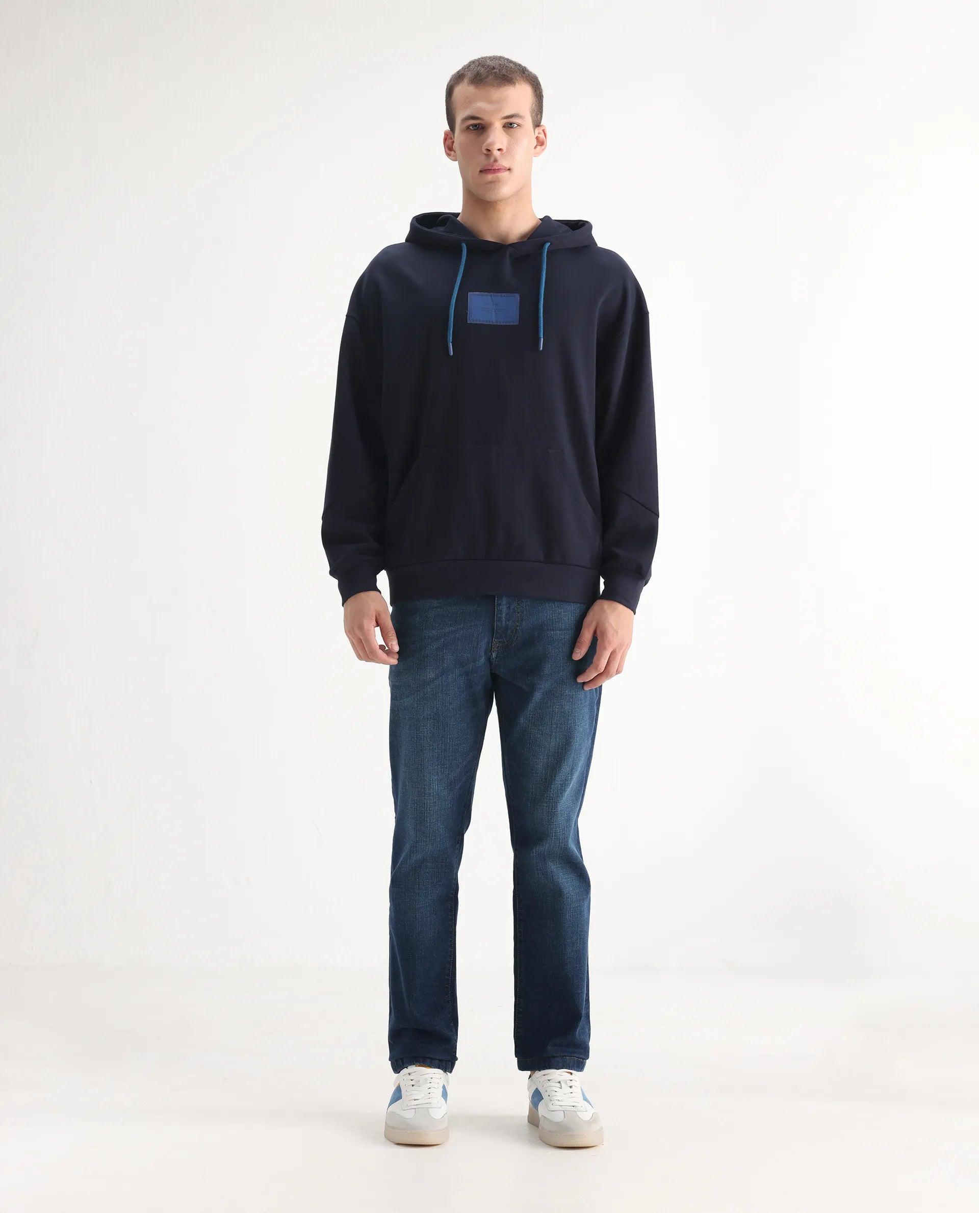 Rare Rabbit Men's Axel Blue Cotton Blend Plain Morris Regular Fit Jeans