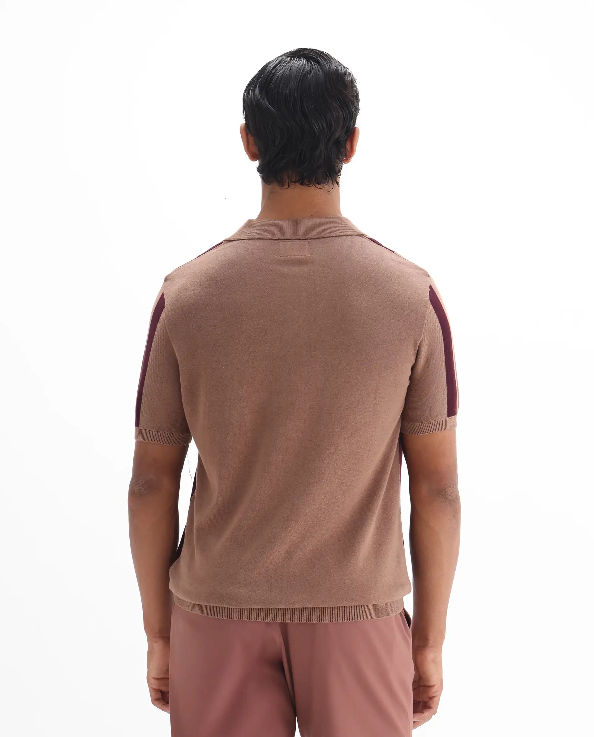 Rare Rabbit Men's Axton Light Brown Cotton Striped Print Regular Fit Half Sleeve Polo