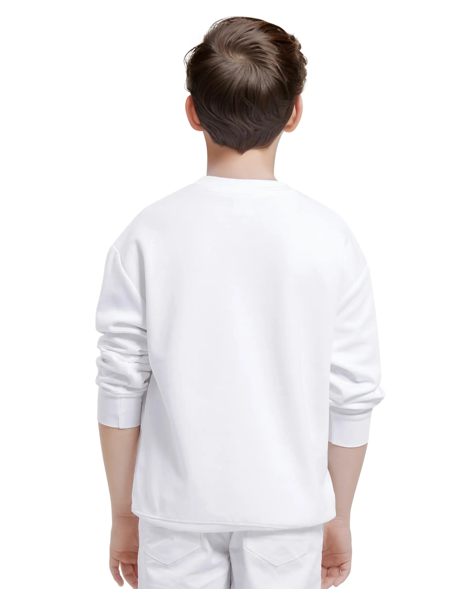 Rare Ones Kids Azen White Cotton Full Sleeve Crew Neck Discharge With HD Logo Print Sweatshirt