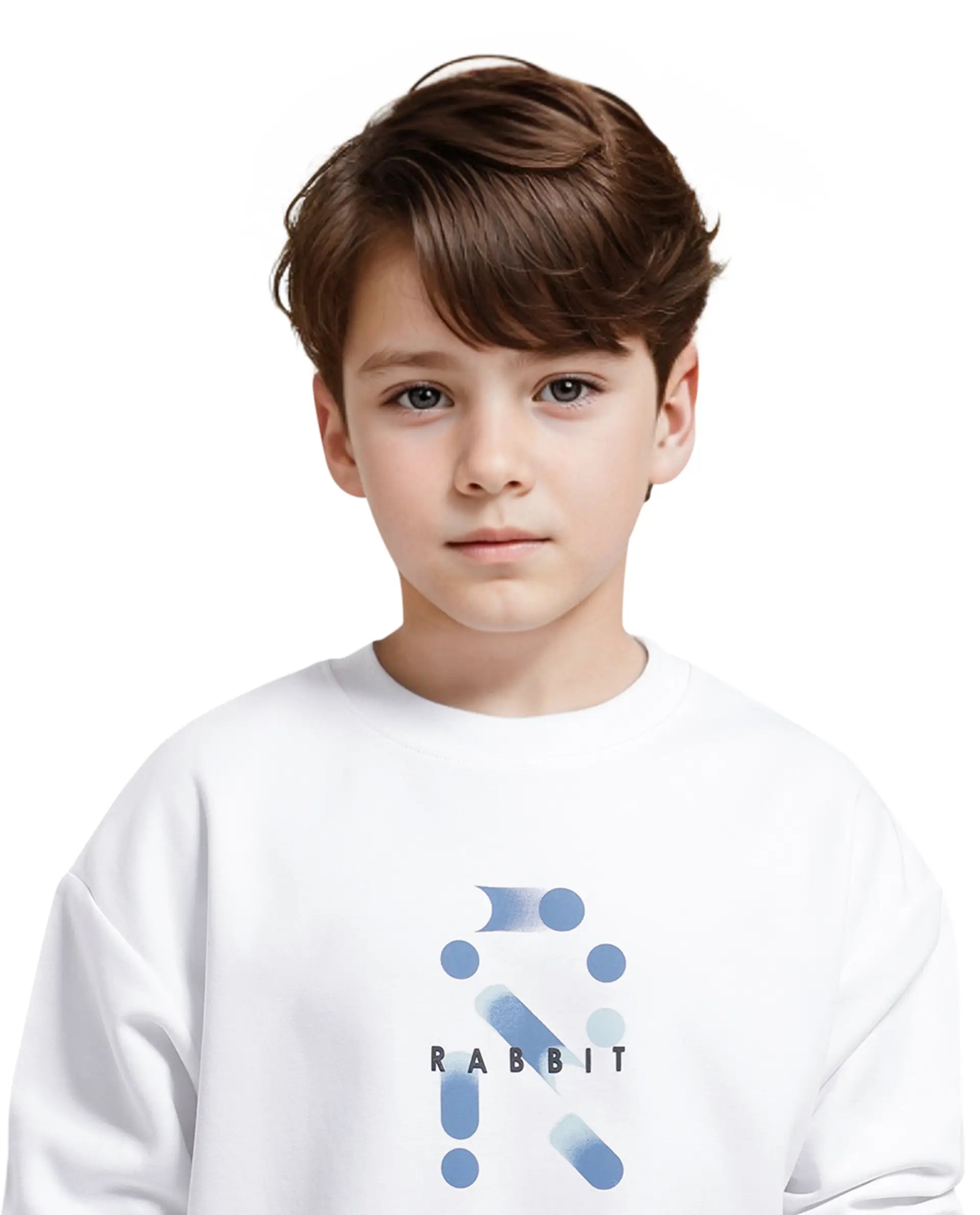 Rare Ones Kids Azen White Cotton Full Sleeve Crew Neck Discharge With HD Logo Print Sweatshirt