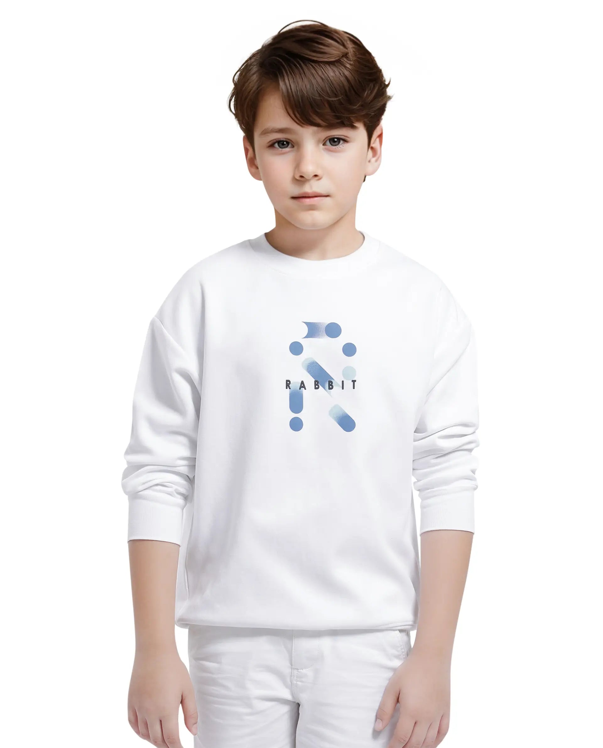 Rare Ones Kids Azen White Cotton Full Sleeve Crew Neck Discharge With HD Logo Print Sweatshirt