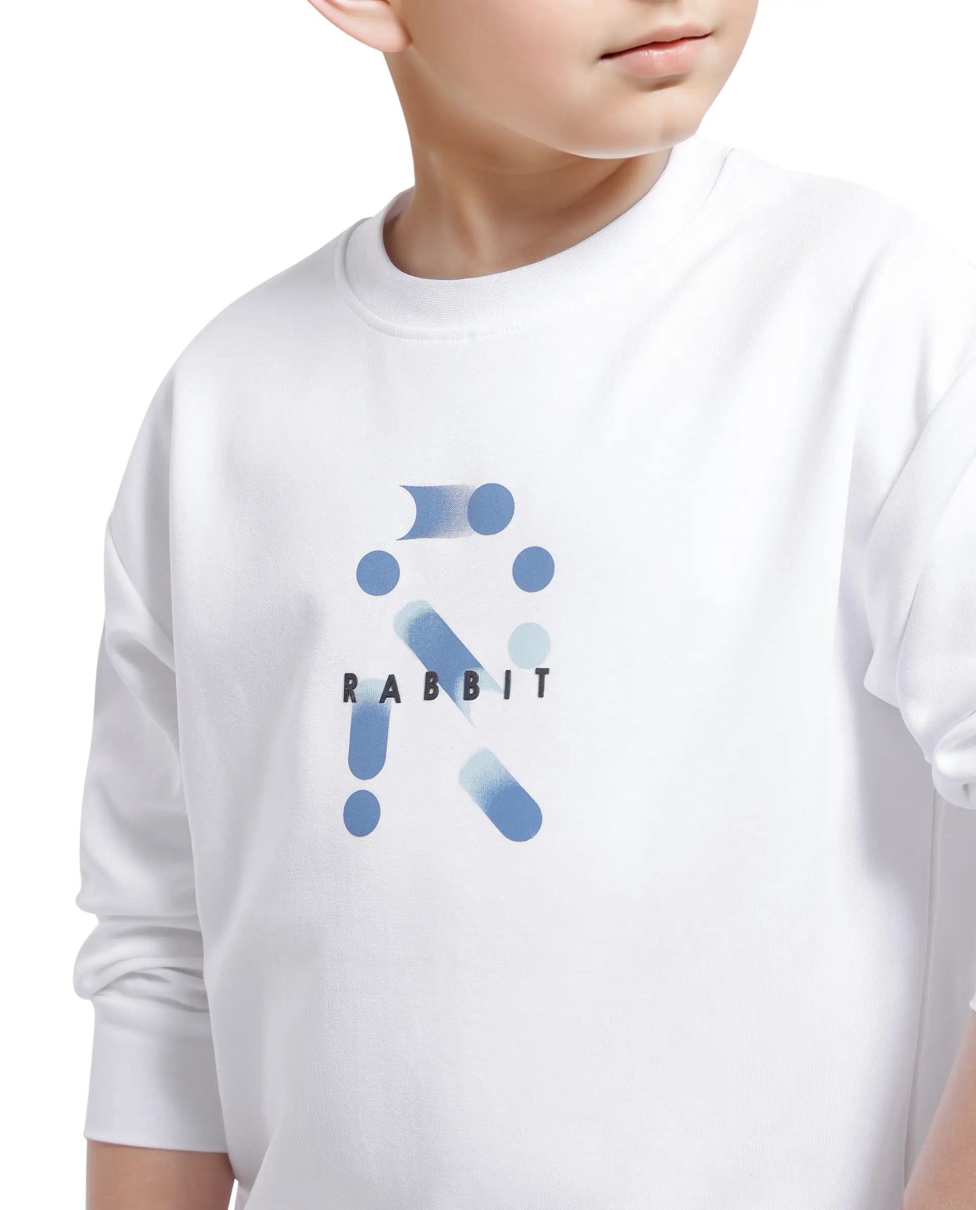 Rare Ones Kids Azen White Cotton Full Sleeve Crew Neck Discharge With HD Logo Print Sweatshirt