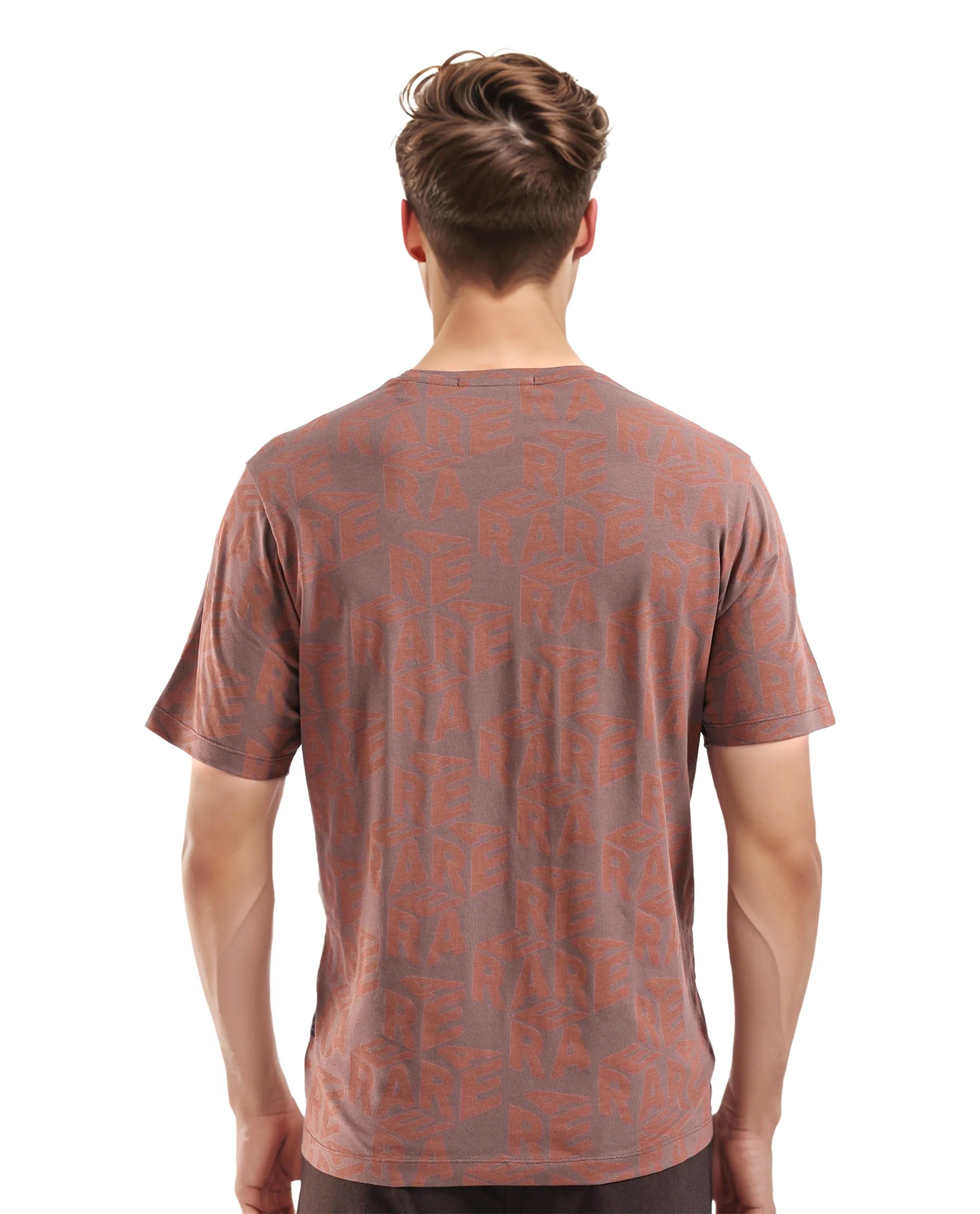 Rare Rabbit Men Azo Dark Brown Short Sleeve Crew Neck Branded Graphic Print T-Shirt