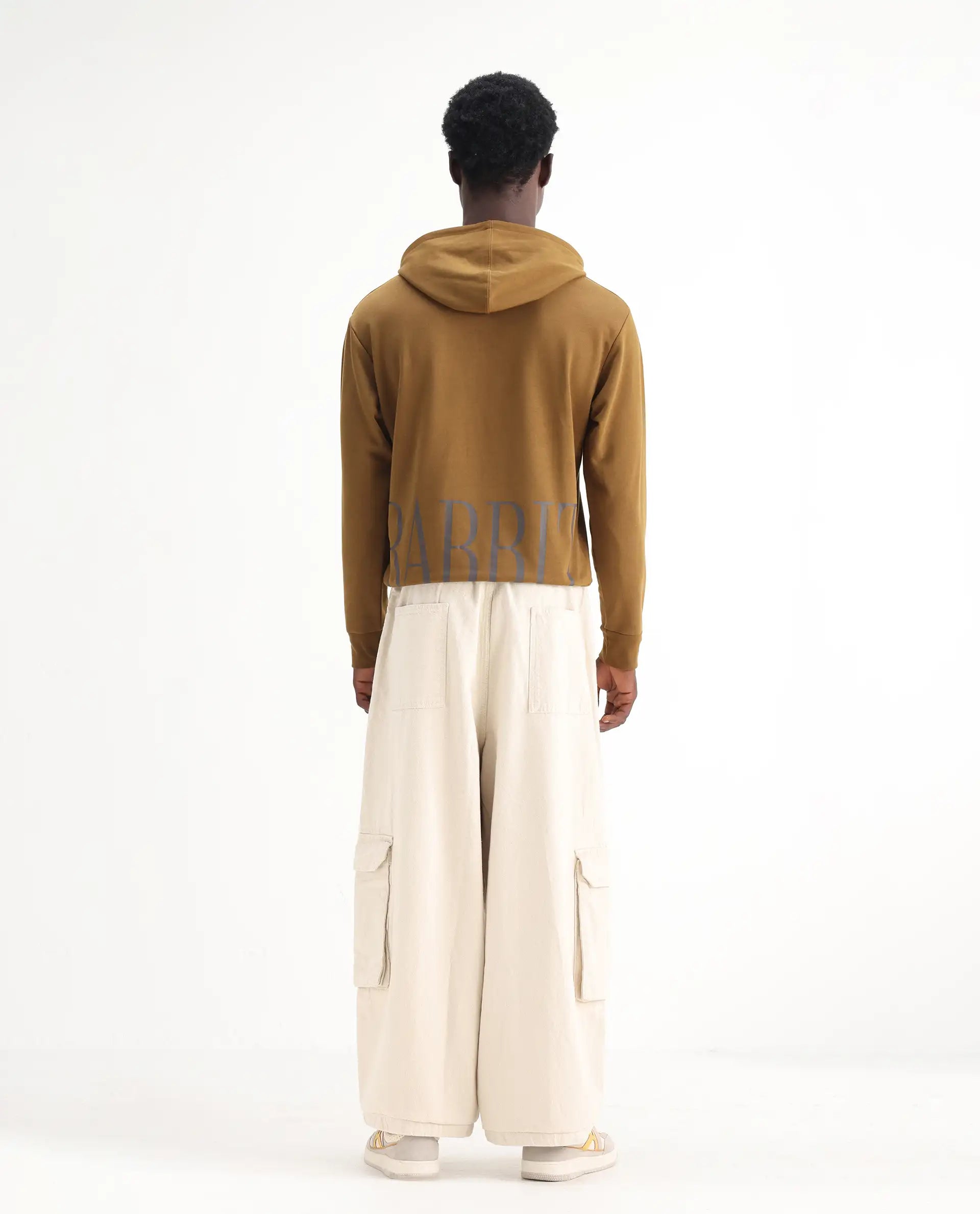 Rare Rabbit Men's Azort Beige Cotton Plain Baggy Fit Jeans