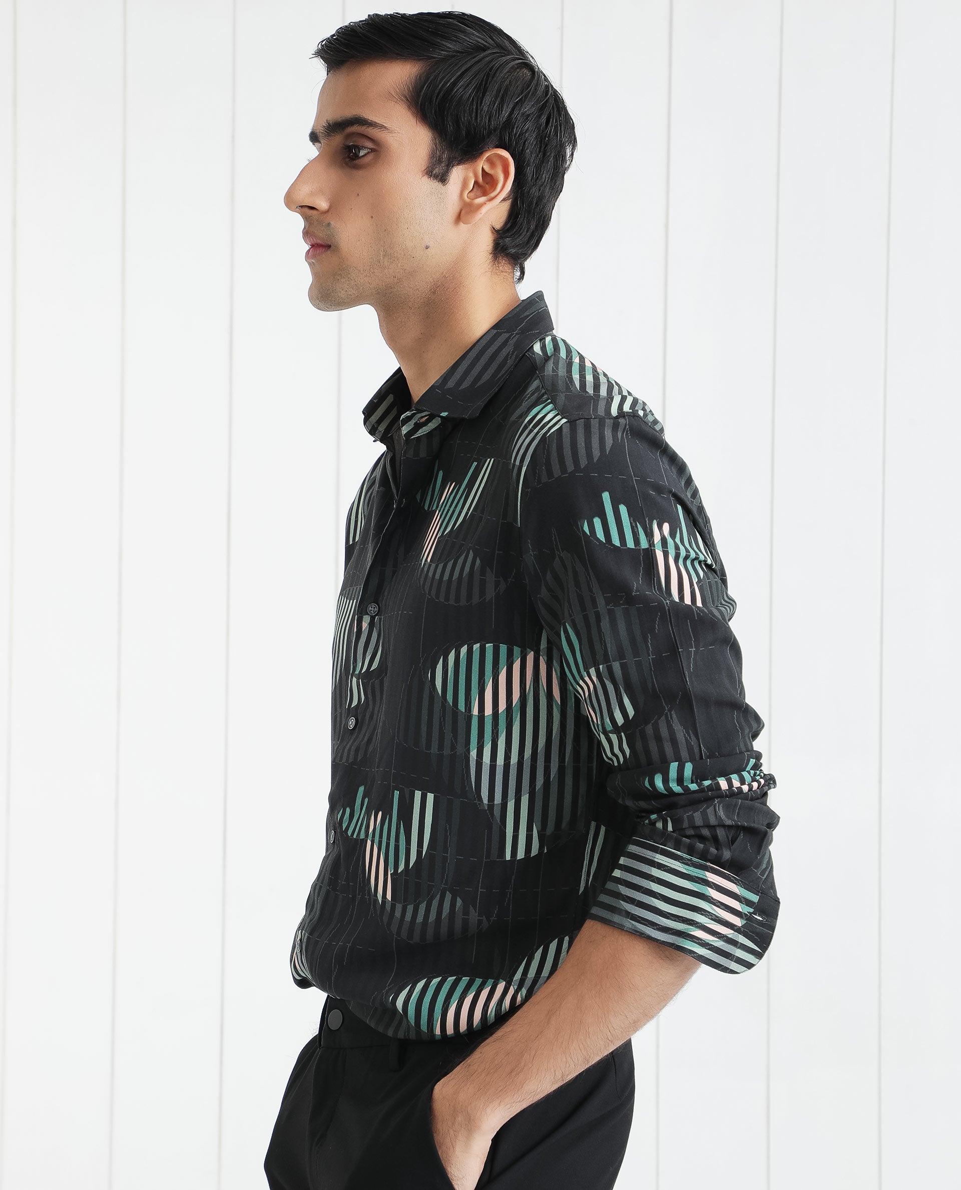 Rare Rabbit Men's Alora Black Viscose Fabric Floral Print Full Sleeves Shirt