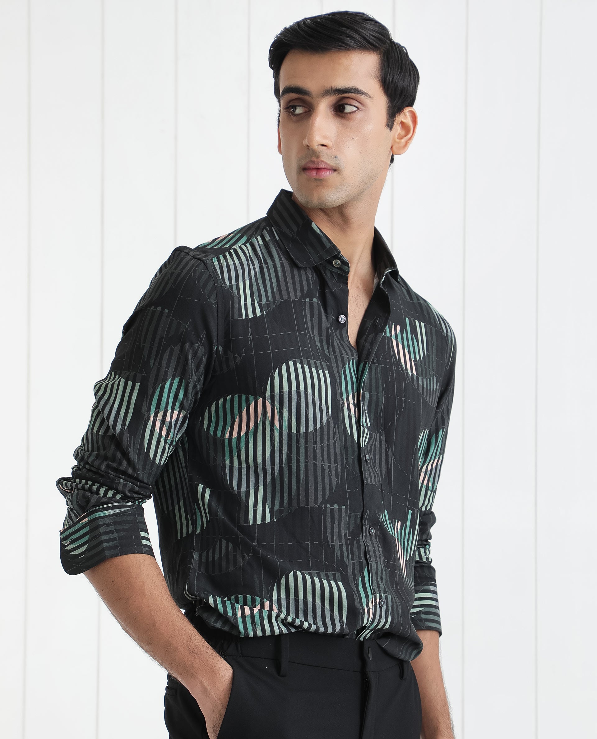 Rare Rabbit Men's Alora Black Viscose Fabric Floral Print Full Sleeves Shirt