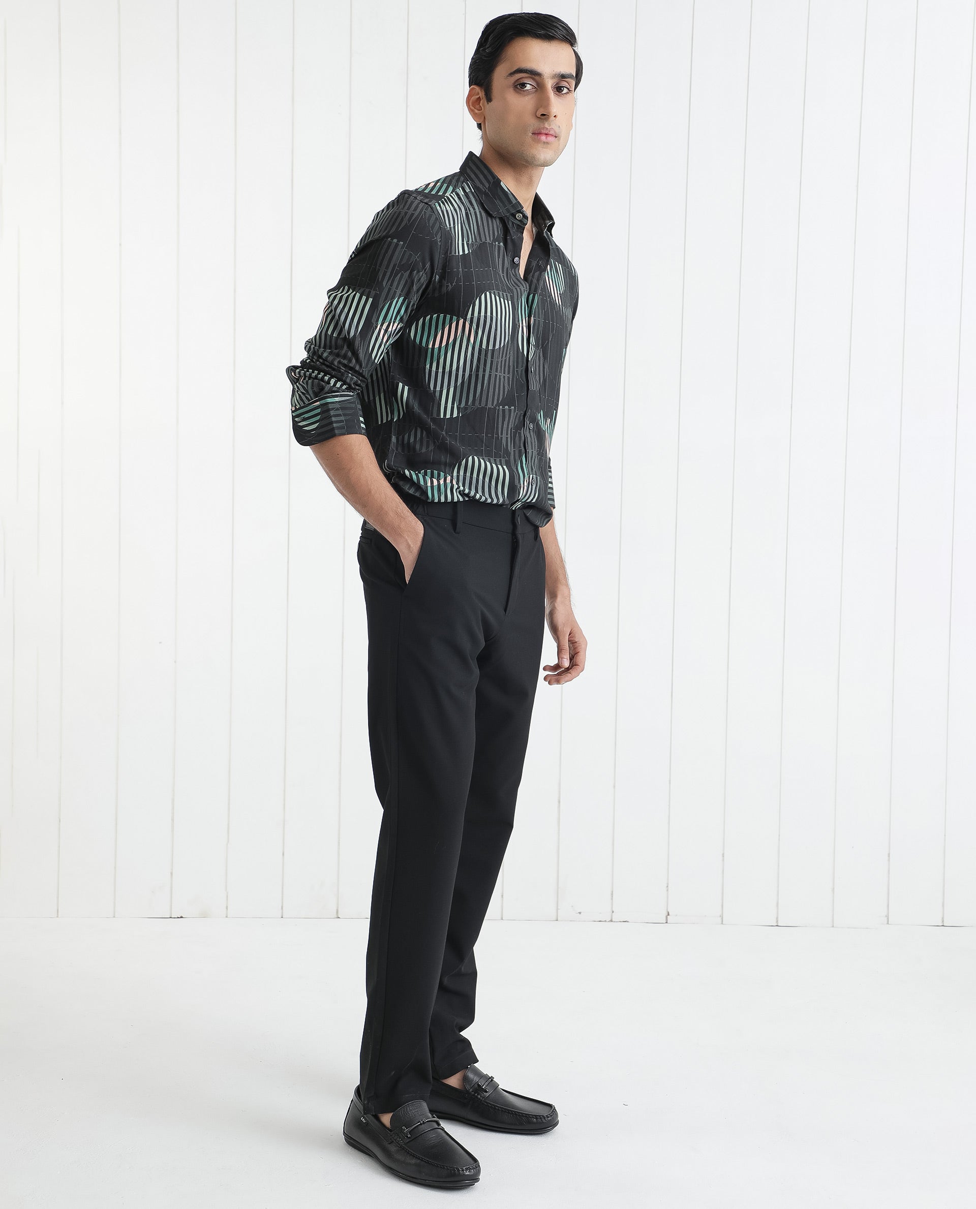 Rare Rabbit Men's Alora Black Viscose Fabric Floral Print Full Sleeves Shirt