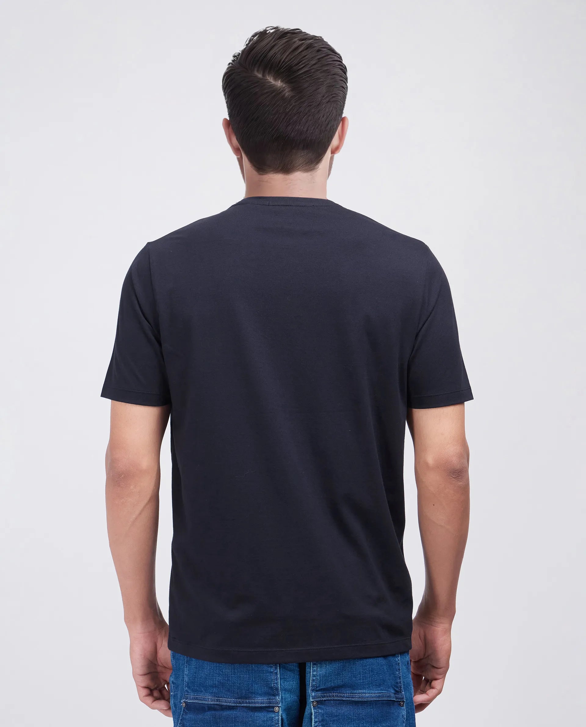 Rare Rabbit Men Bac Dark Dark Navy Cotton Lycra Fabric Short Sleeve Crew Neck Graphic Paisley Print T-Shirt