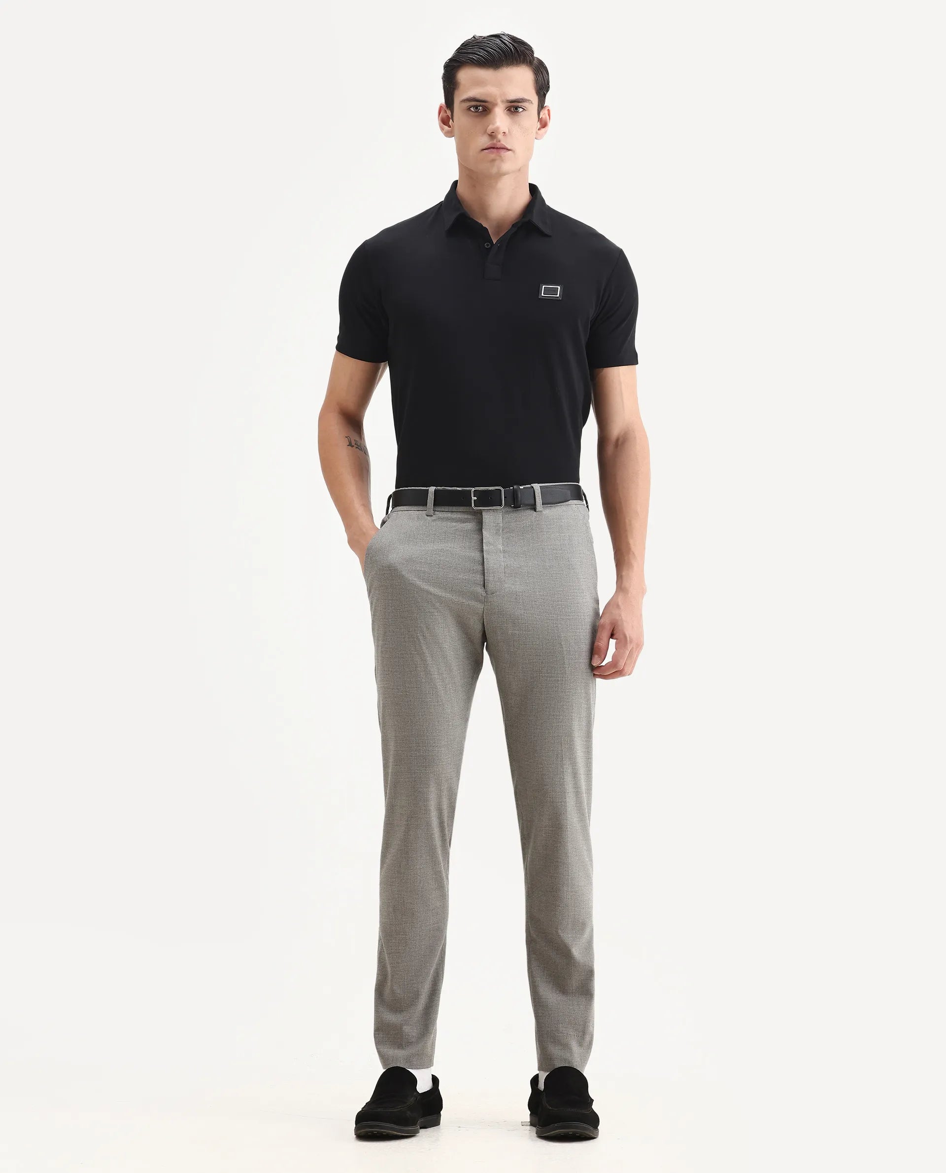 Rare Rabbit Men's Badger-1 Black Cotton Plain Regular Fit Half Sleeve Polo