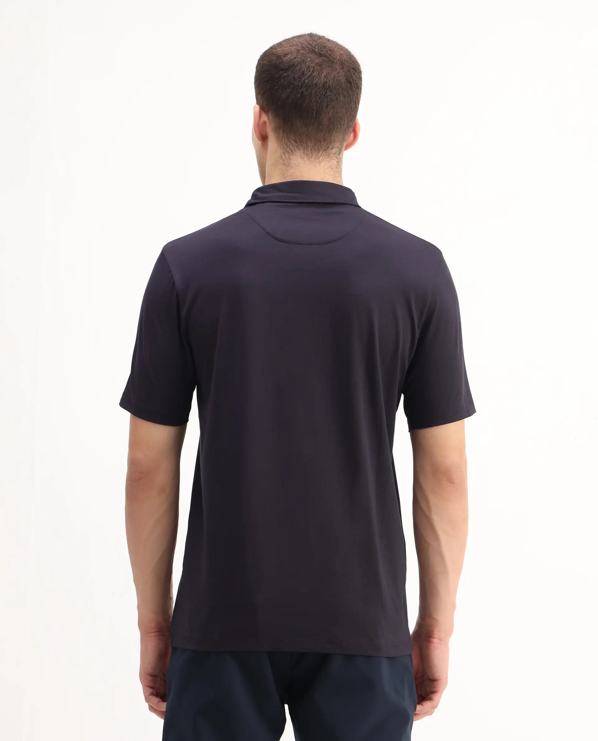 Rare Rabbit Men's Badger-2 Dark Purple Cotton Plain Regular Fit Half Sleeve Polo