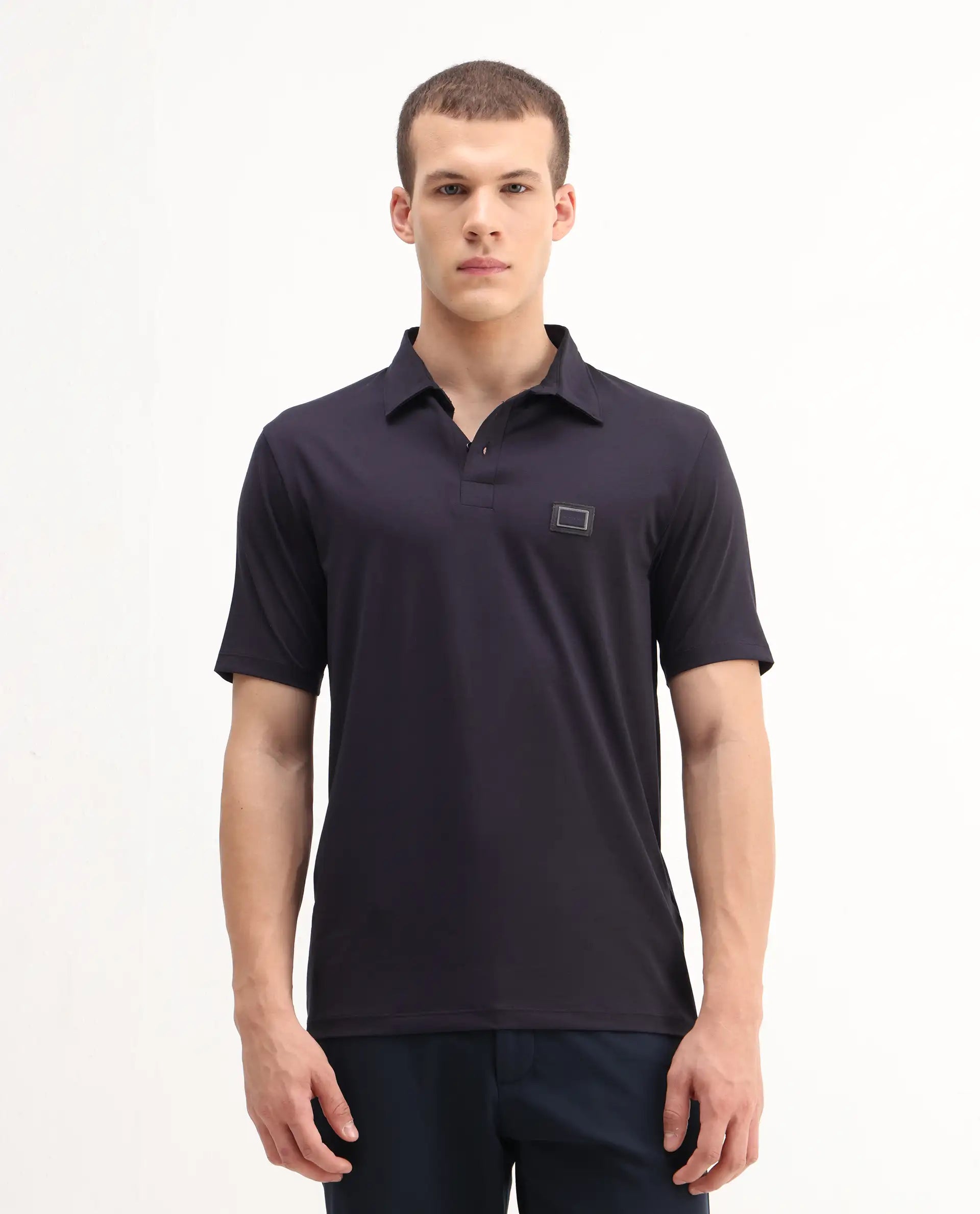 Rare Rabbit Men's Badger-2 Dark Purple Cotton Plain Regular Fit Half Sleeve Polo