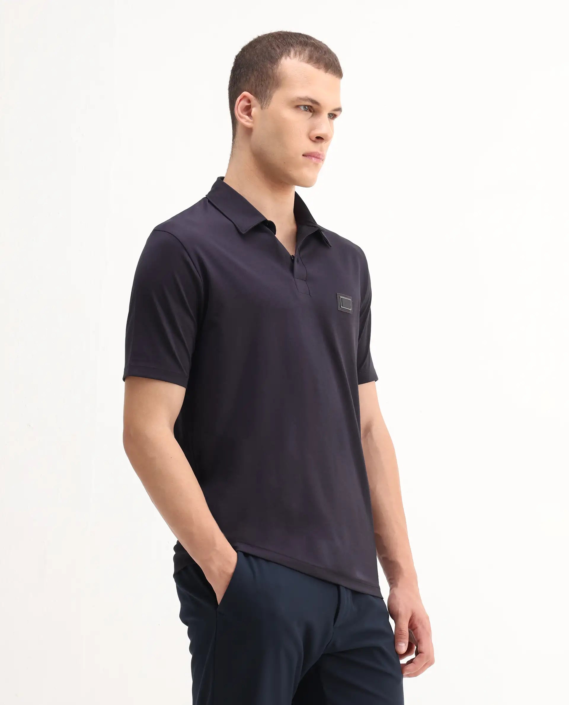 Rare Rabbit Men's Badger-2 Dark Purple Cotton Plain Regular Fit Half Sleeve Polo