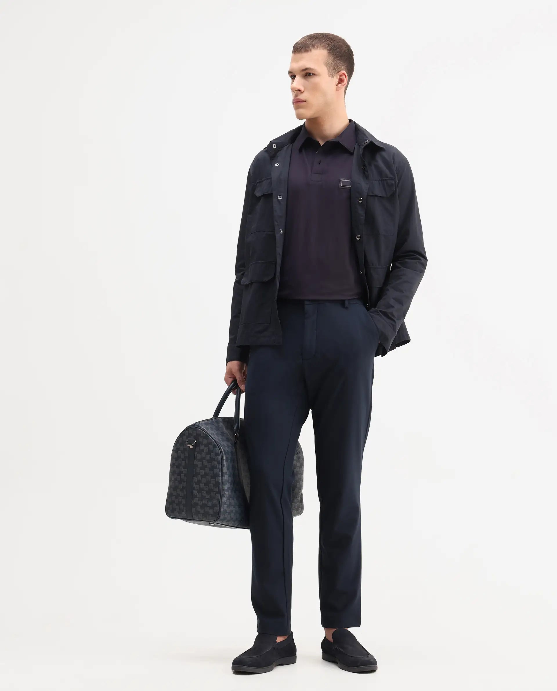 Rare Rabbit Men's Badger-2 Dark Purple Cotton Plain Regular Fit Half Sleeve Polo