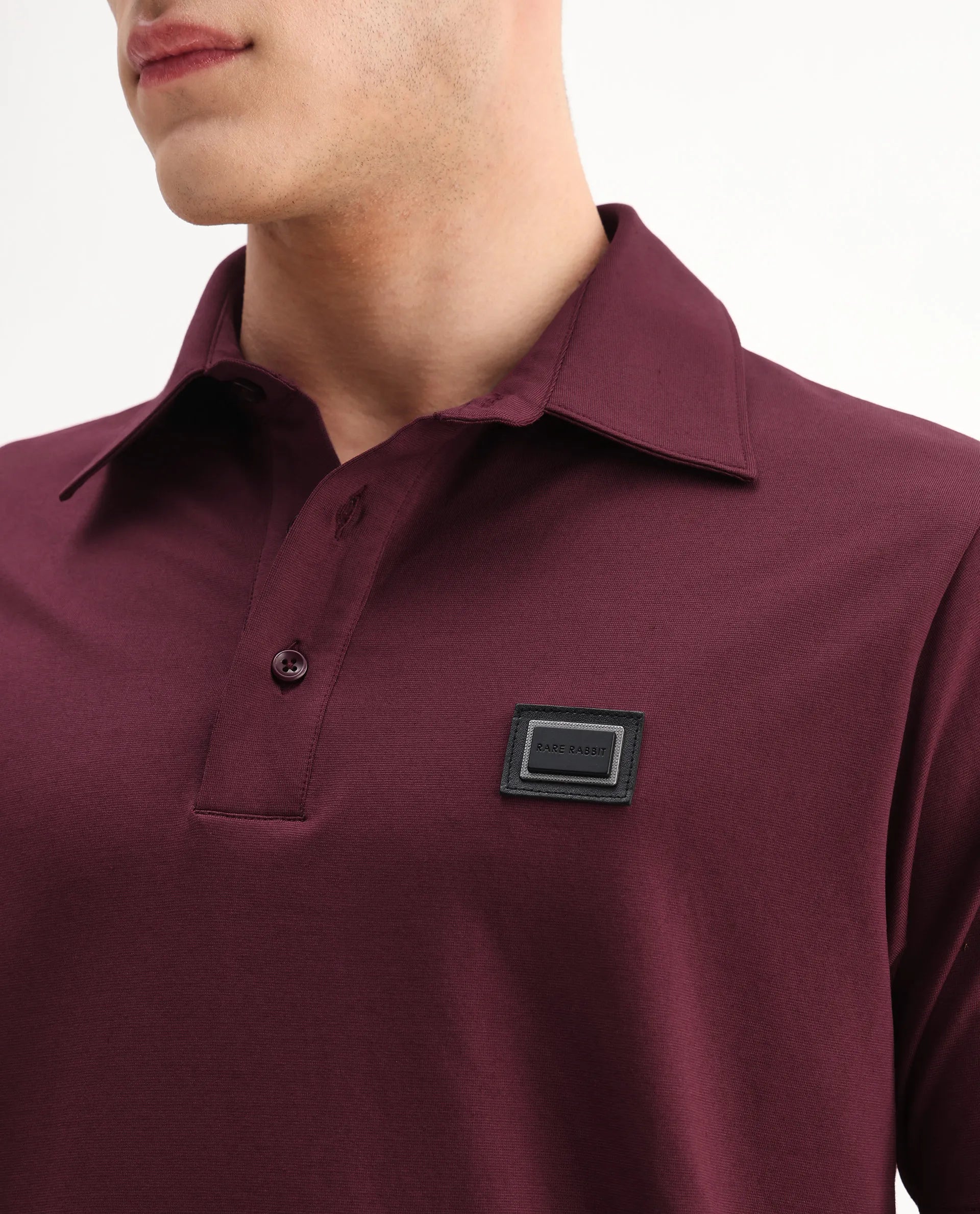 Rare Rabbit Men's Badger-A25 Dark Maroon Cotton Blend Plain Regular Fit Half Sleeve Plain Polo