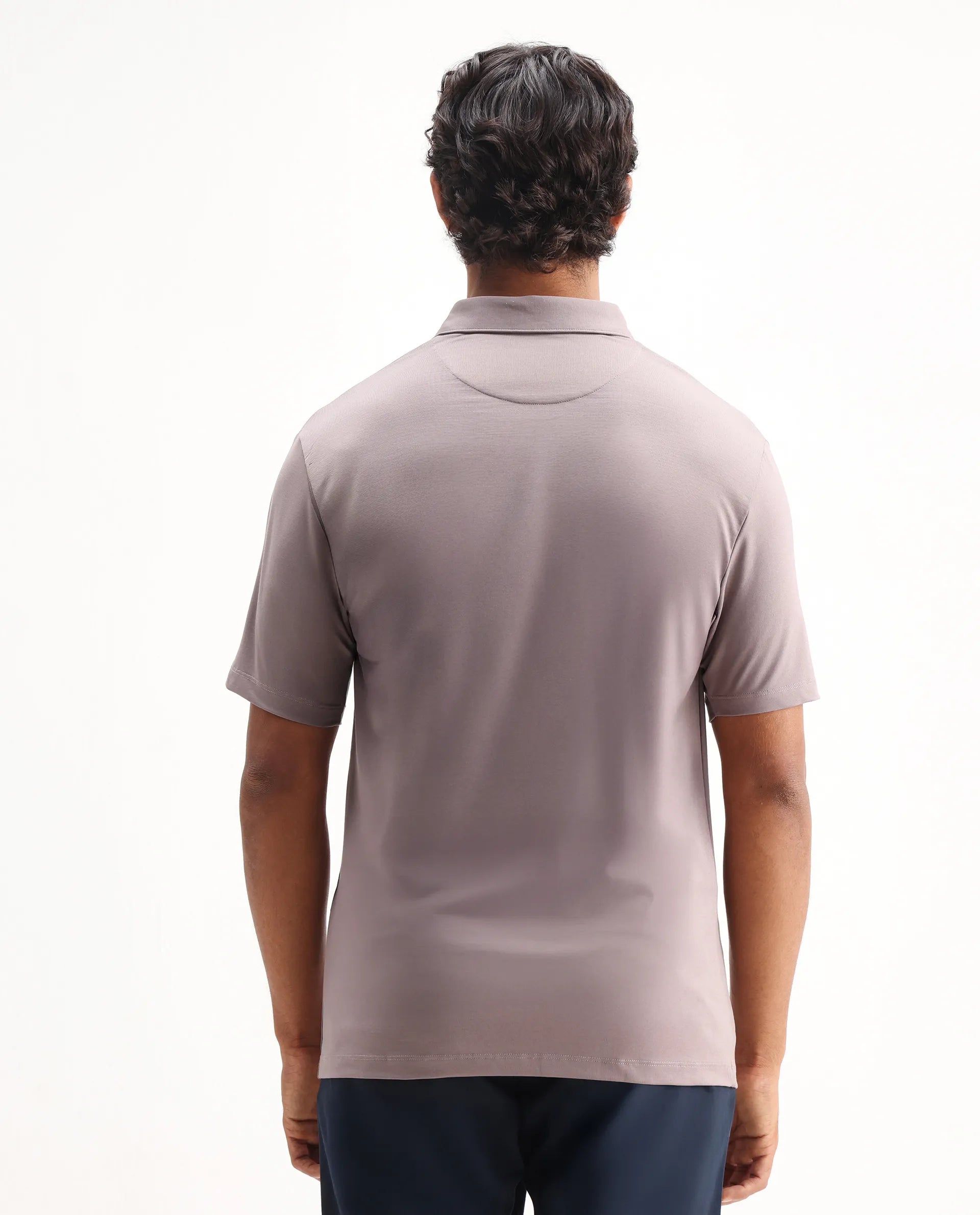 Rare Rabbit Men's Badger-2 Dusky Pink Cotton Plain Regular Fit Half Sleeve Polo