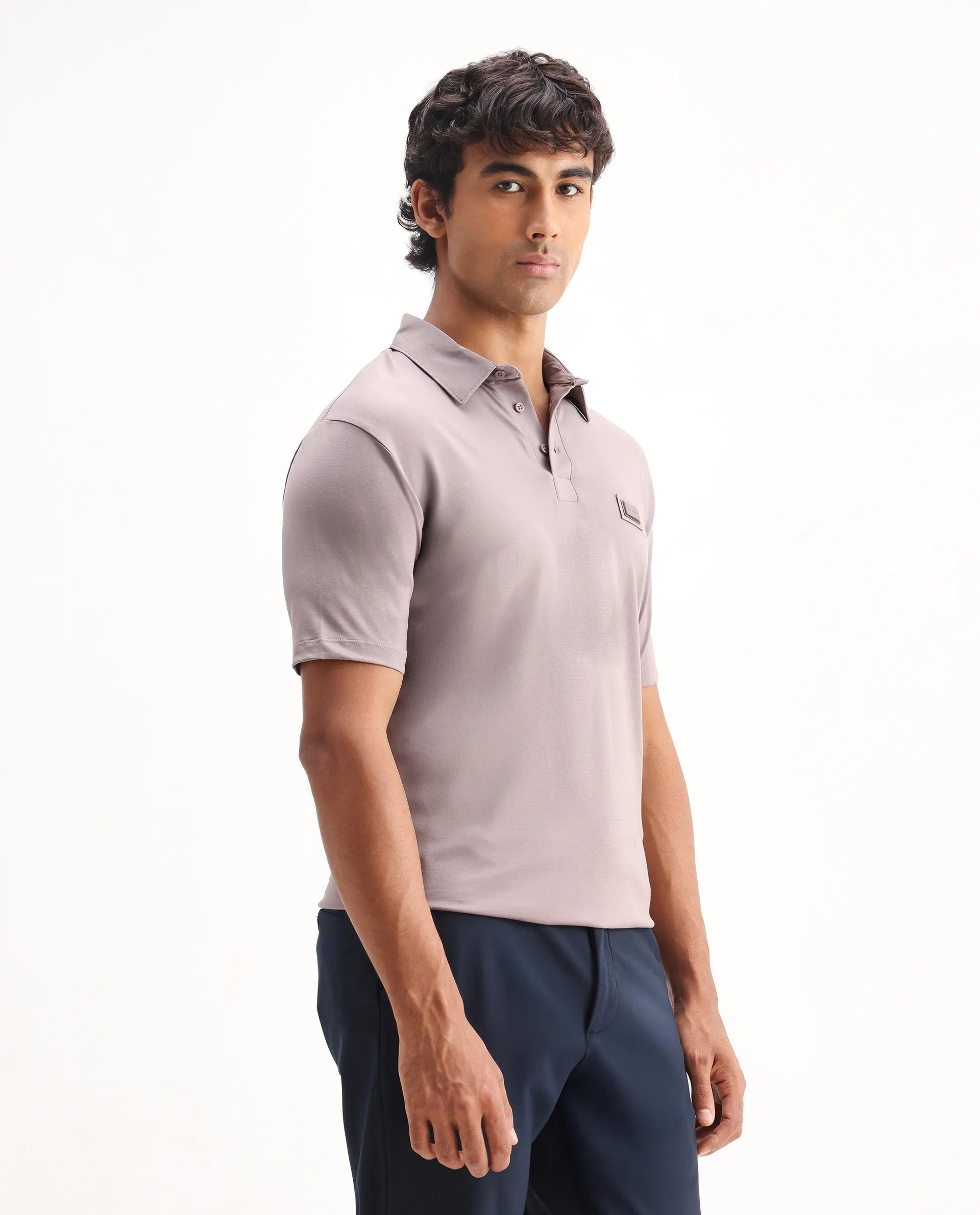 Rare Rabbit Men's Badger-2 Dusky Pink Cotton Plain Regular Fit Half Sleeve Polo