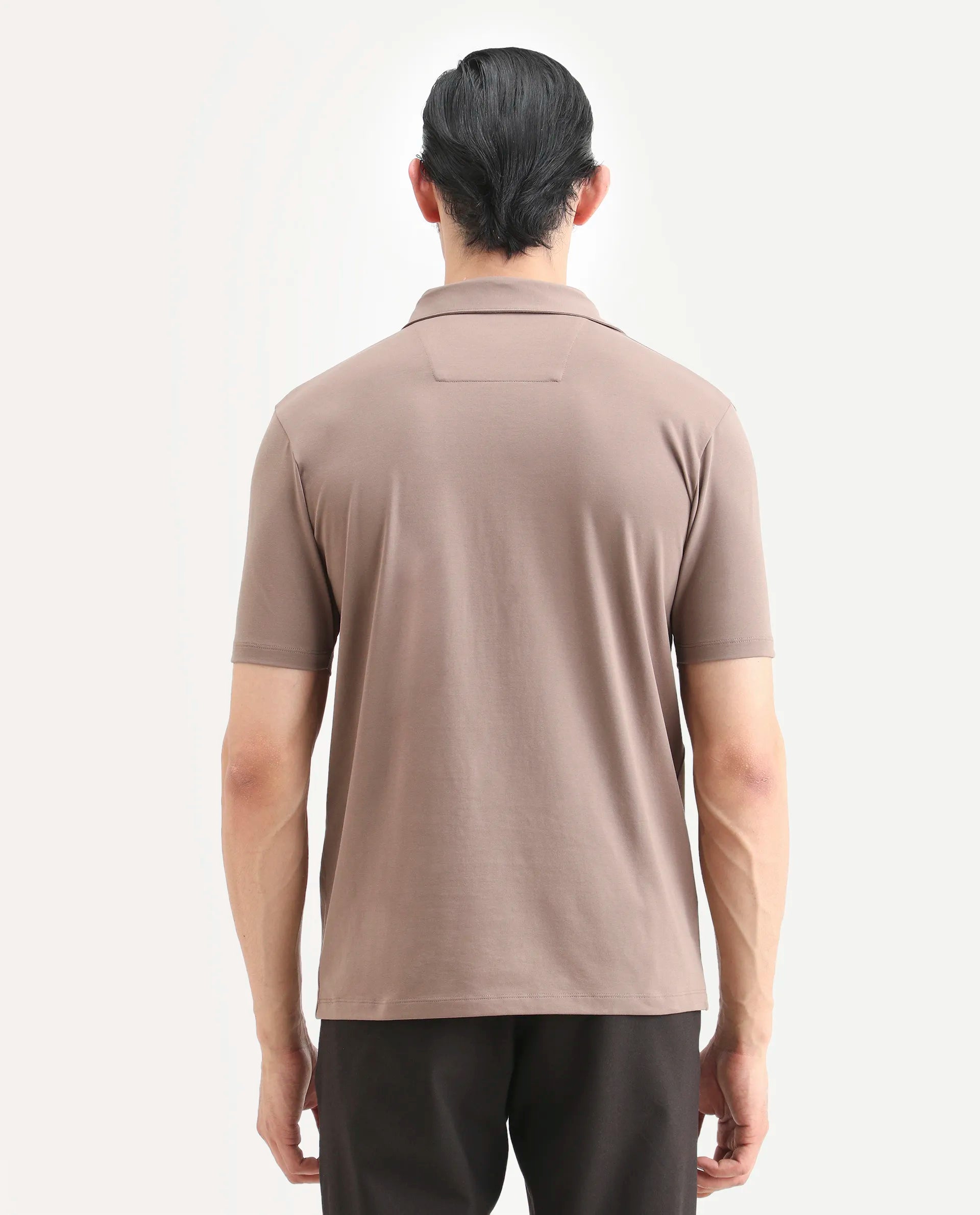 Rare Rabbit Men's Badger-A25 Dusky Brown Cotton Blend Plain Regular Fit Half Sleeve Plain Polo