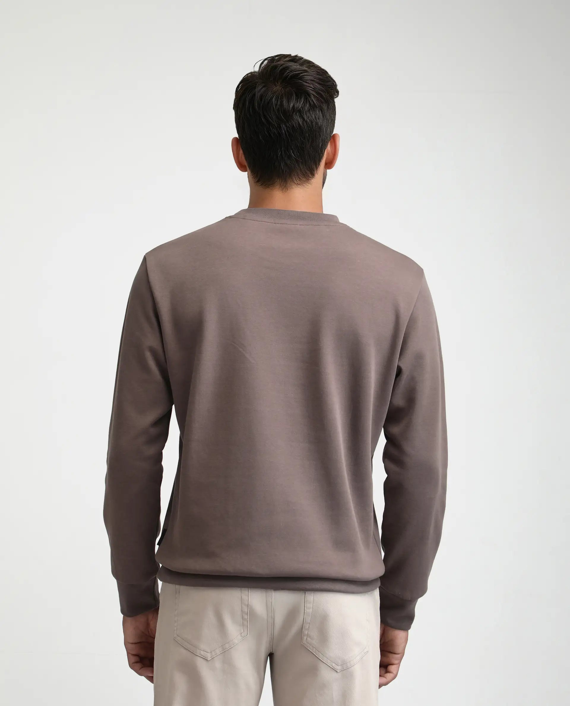 Rare Rabbit Men's Badget-25 Dusky Brown Cotton Blend Badge Print Regular Fit Full Sleeve Crew Neck Sweatshirt