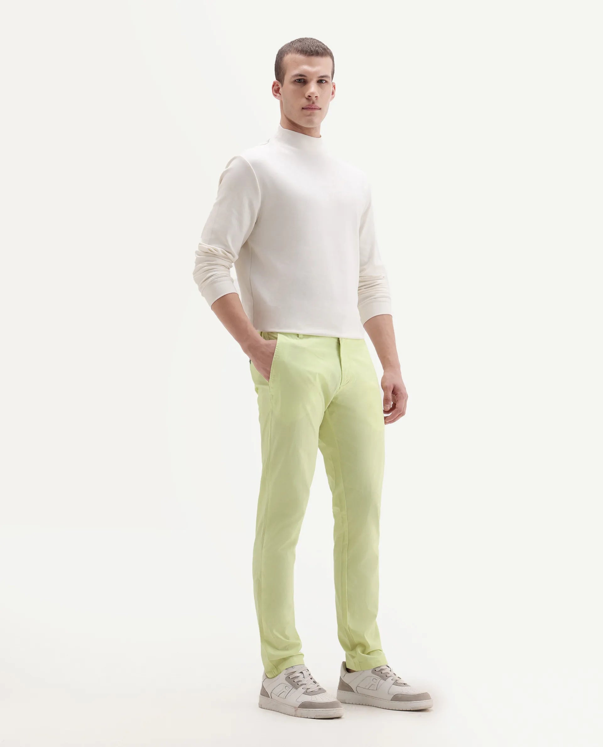 Rare Rabbit Men's Bake Yellow Cotton Plain Regular Fit Trouser