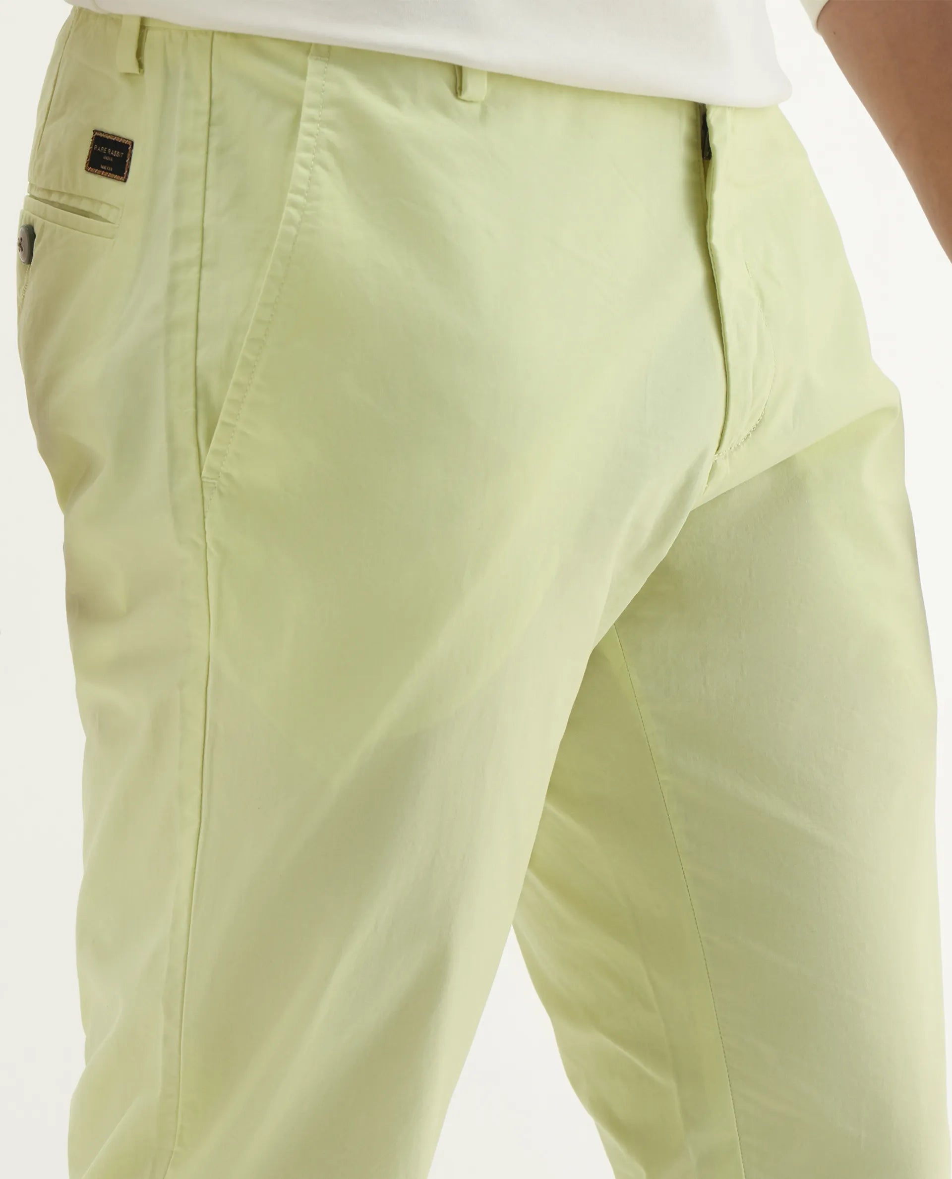 Rare Rabbit Men's Bake Yellow Cotton Plain Regular Fit Trouser
