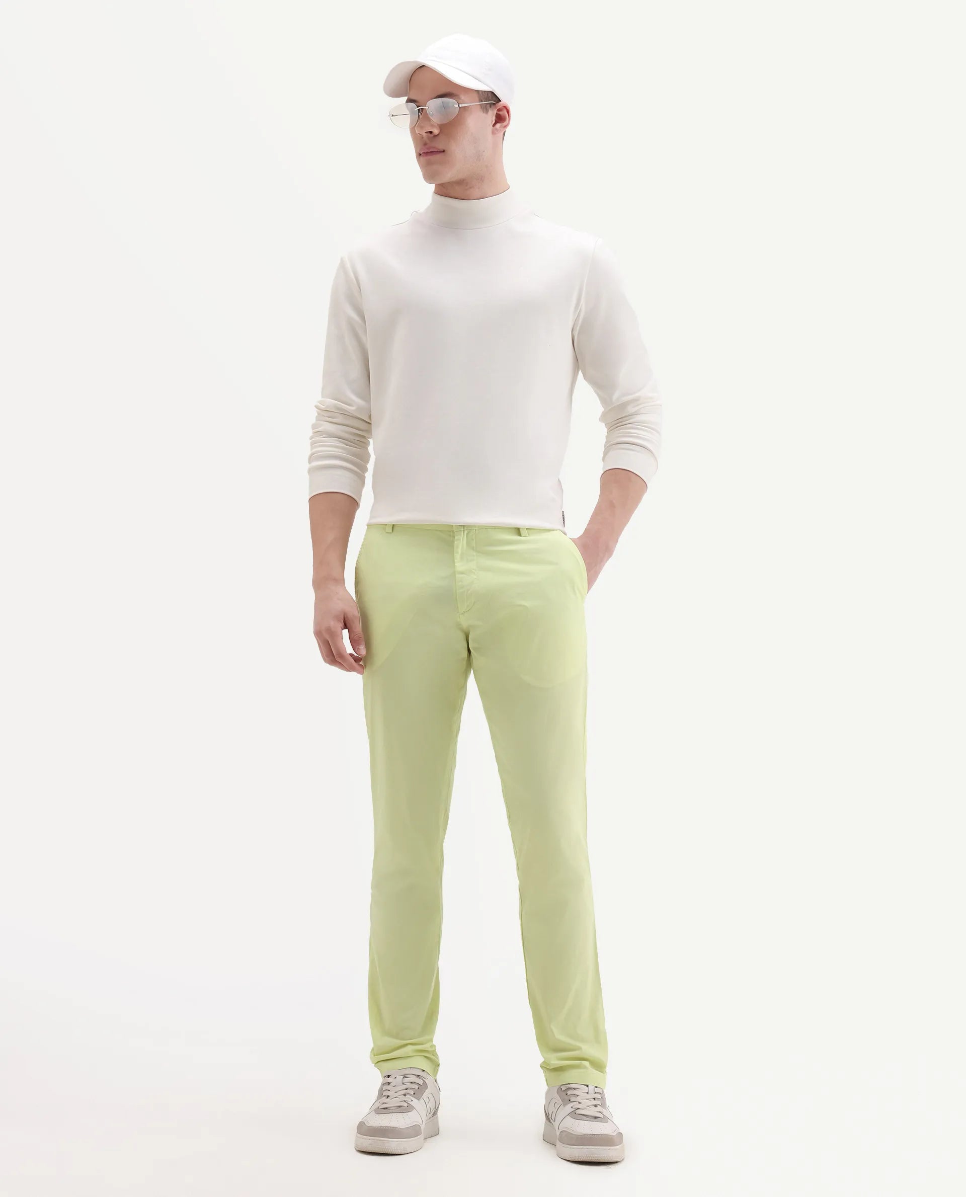 Rare Rabbit Men's Bake Yellow Cotton Plain Regular Fit Trouser