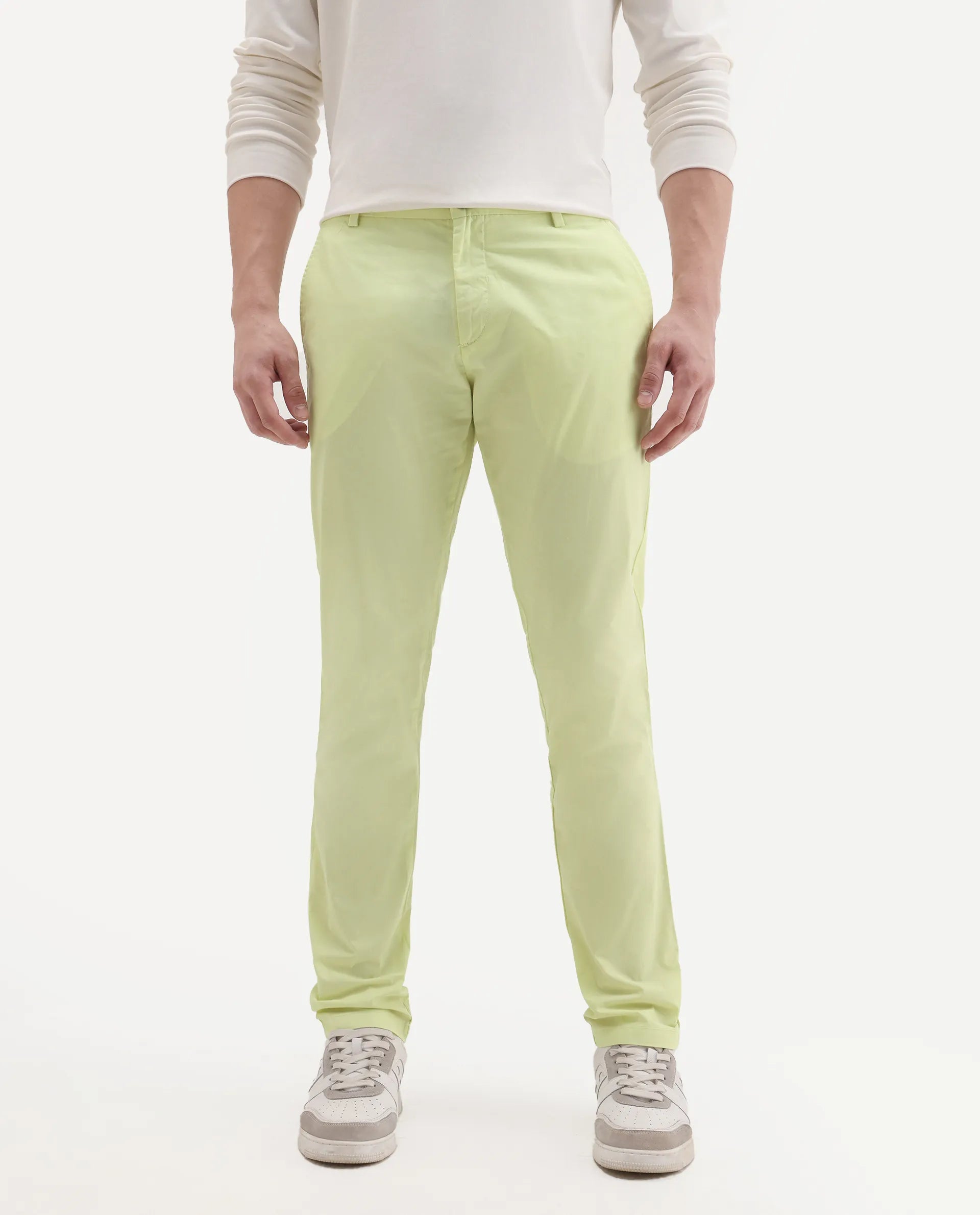 Rare Rabbit Men's Bake Yellow Cotton Plain Regular Fit Trouser