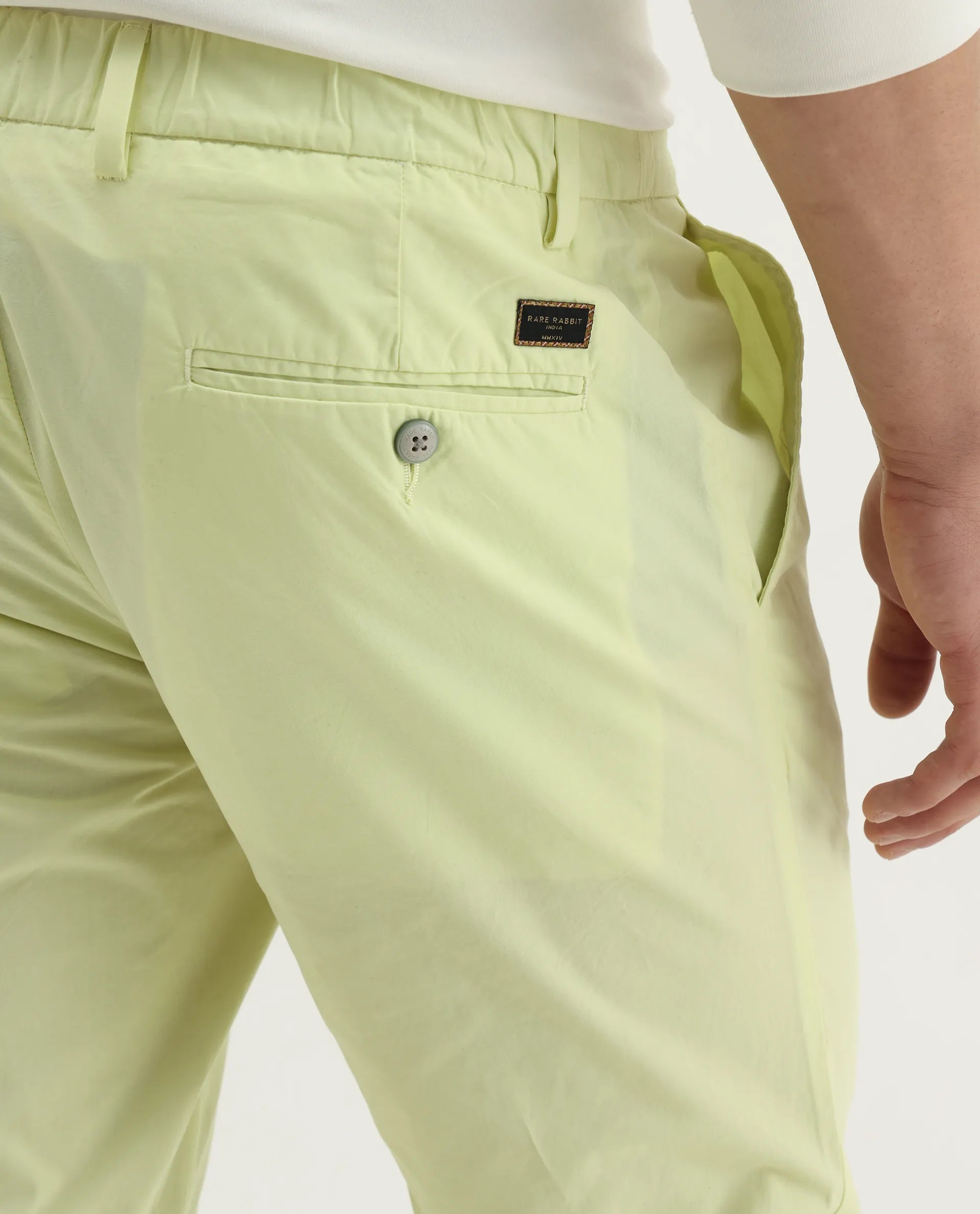 Rare Rabbit Men's Bake Yellow Cotton Plain Regular Fit Trouser