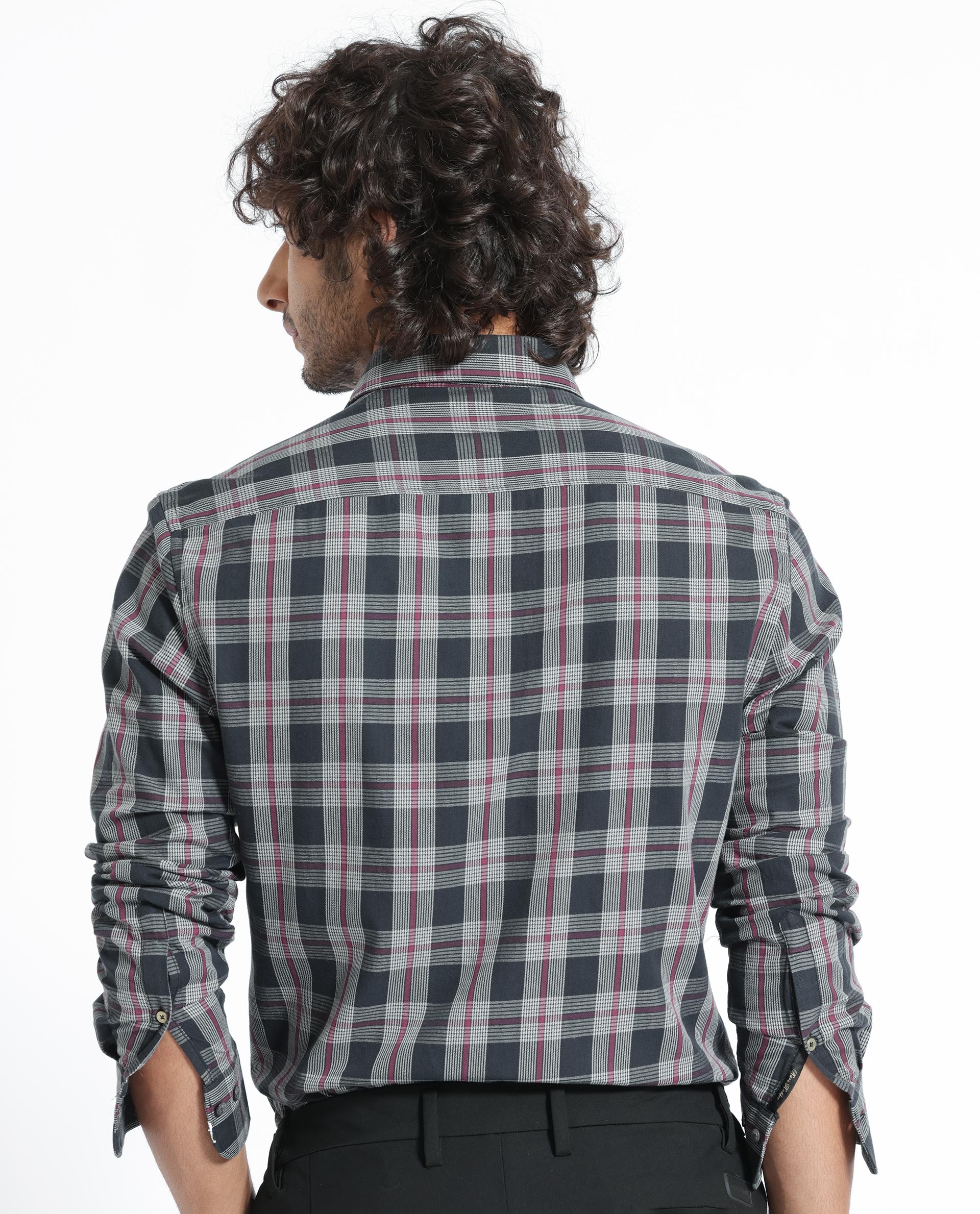 Rare Rabbit Men's Bale Black Cotton Fabric Full Sleeves Checks Shirt