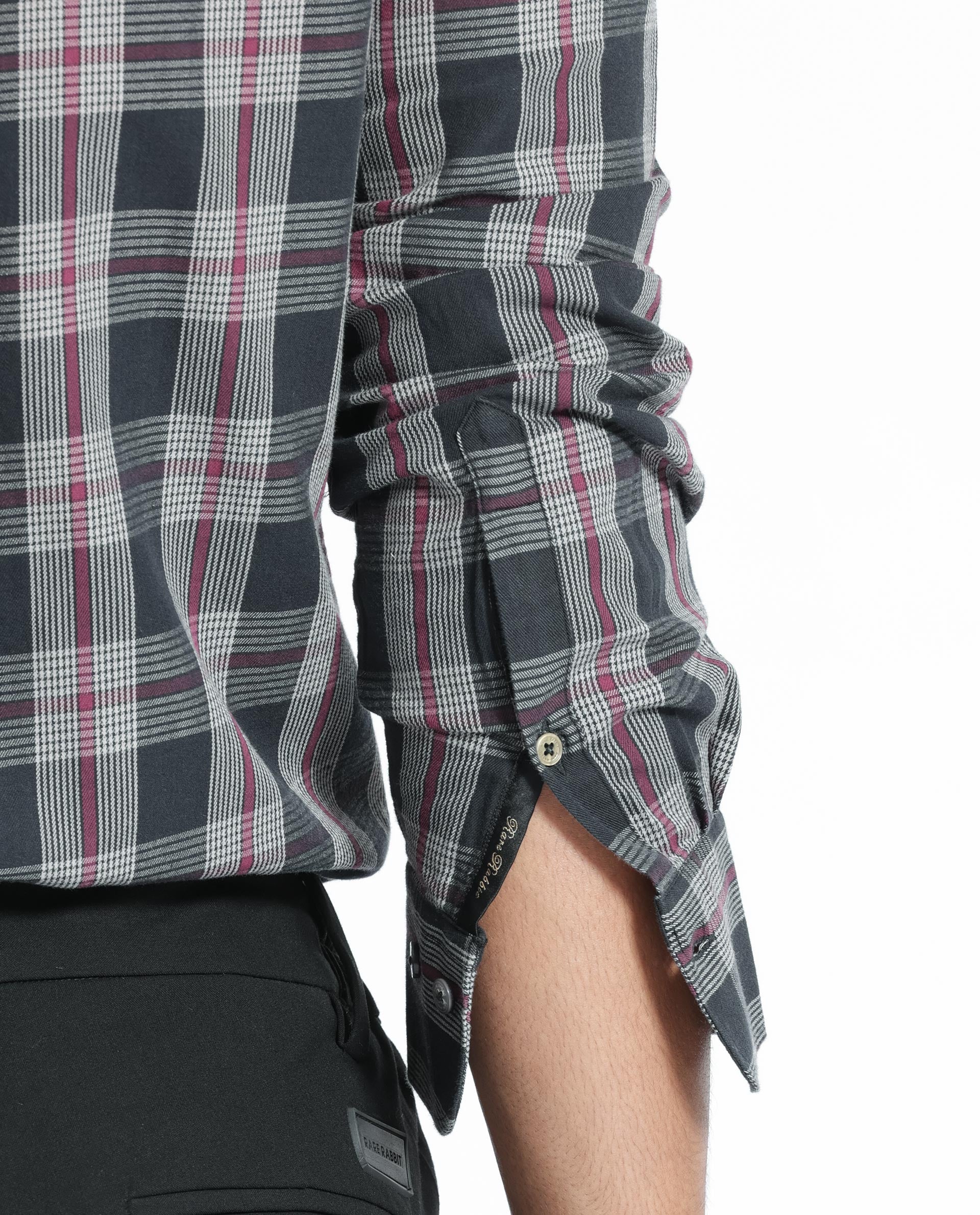 Rare Rabbit Men's Bale Black Cotton Fabric Full Sleeves Checks Shirt