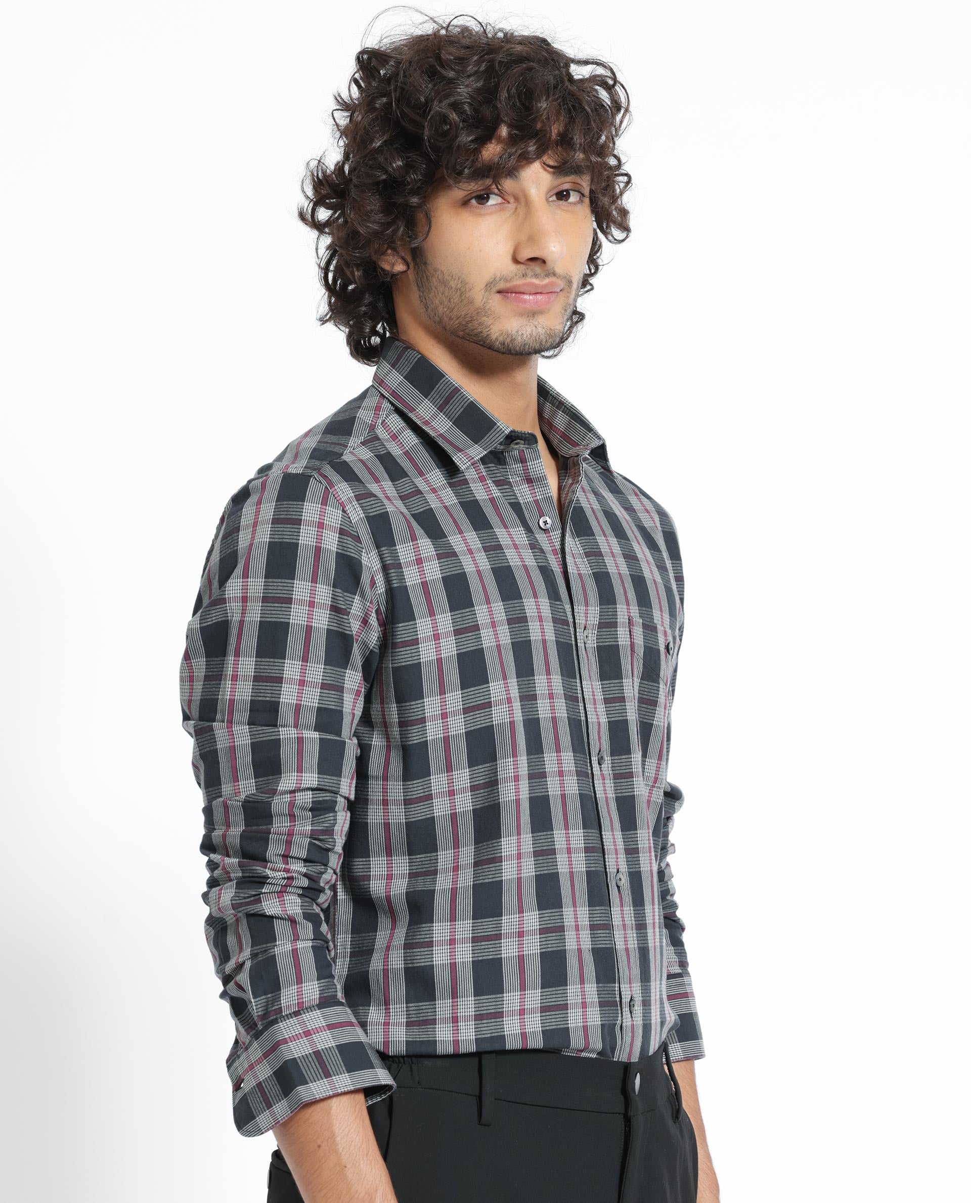 Rare Rabbit Men's Bale Black Cotton Fabric Full Sleeves Checks Shirt