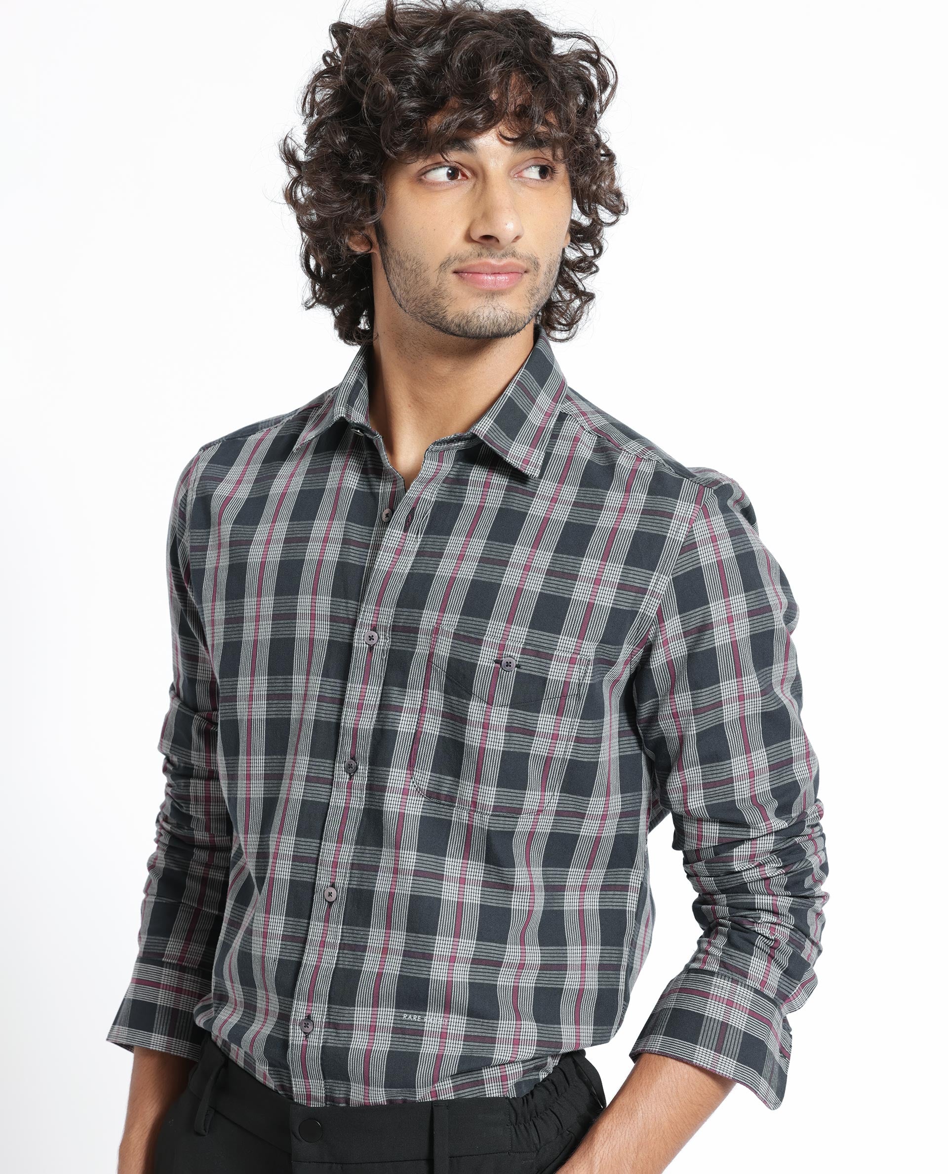 Rare Rabbit Men's Bale Black Cotton Fabric Full Sleeves Checks Shirt