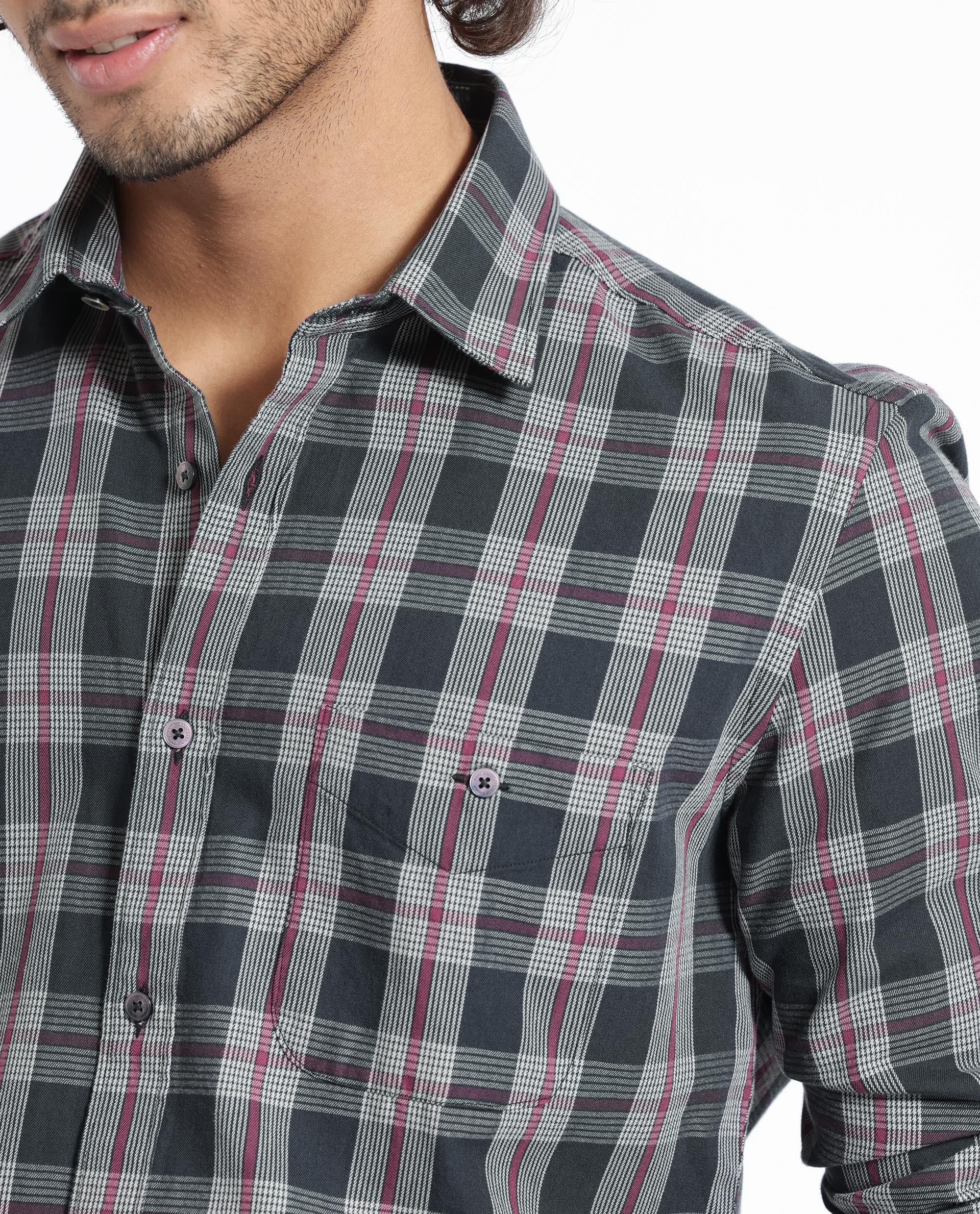 Rare Rabbit Men's Bale Black Cotton Fabric Full Sleeves Checks Shirt