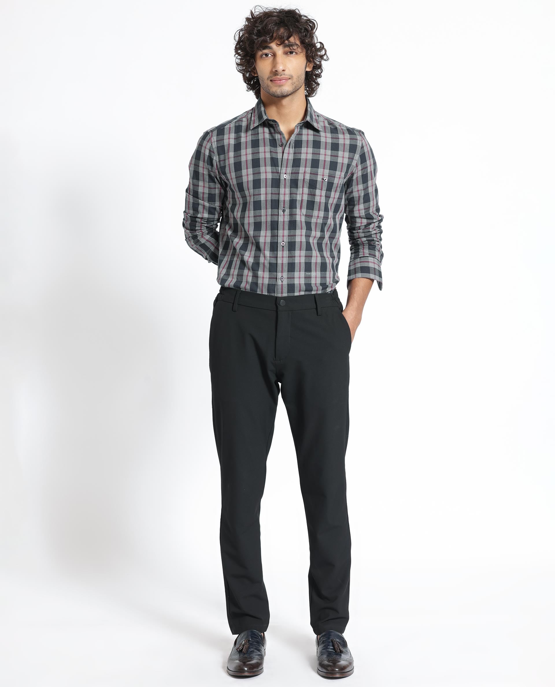 Rare Rabbit Men's Bale Black Cotton Fabric Full Sleeves Checks Shirt