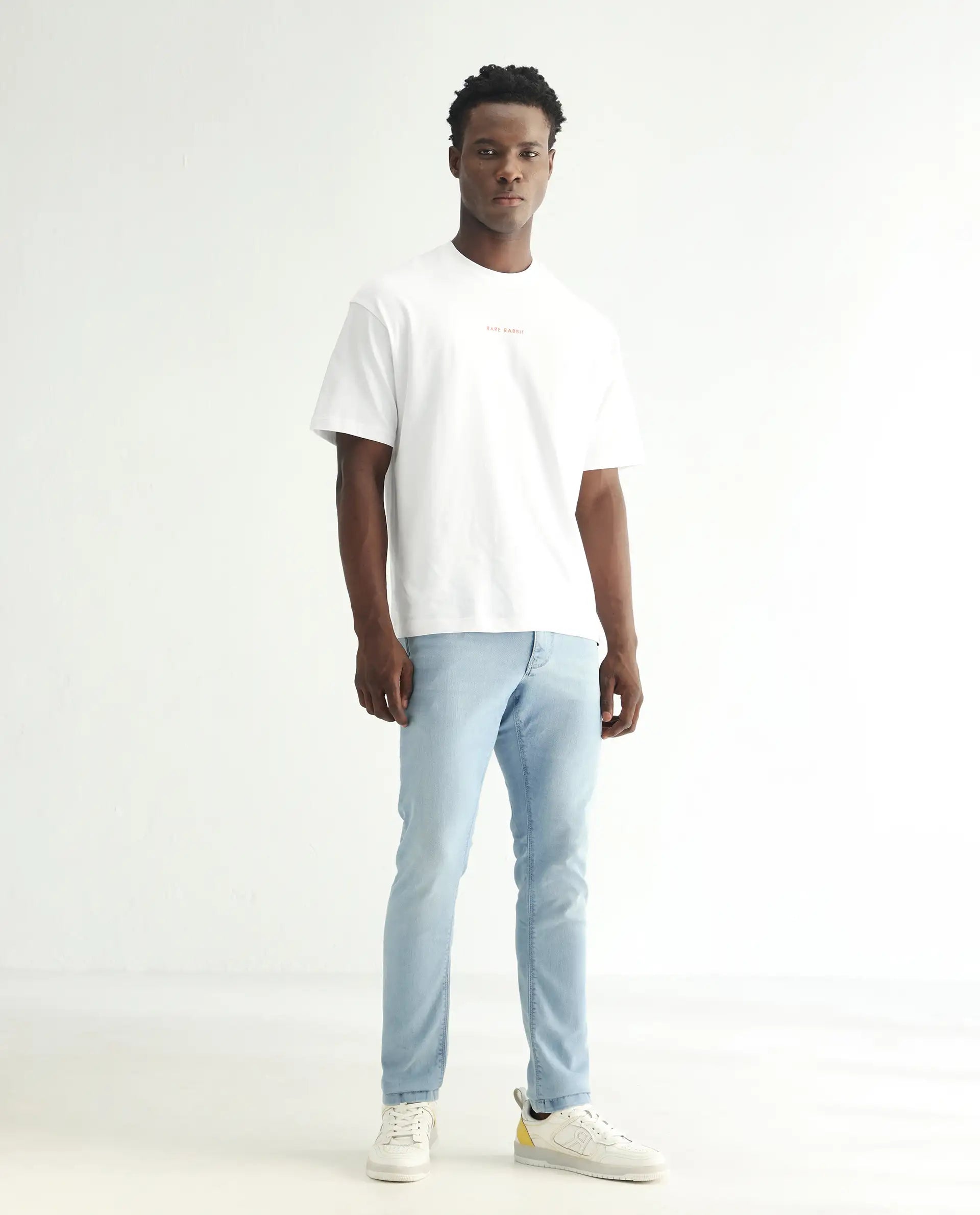 Rare Rabbit Men's Baltoy Blue Cotton Plain Hawk Slim Fit Jeans