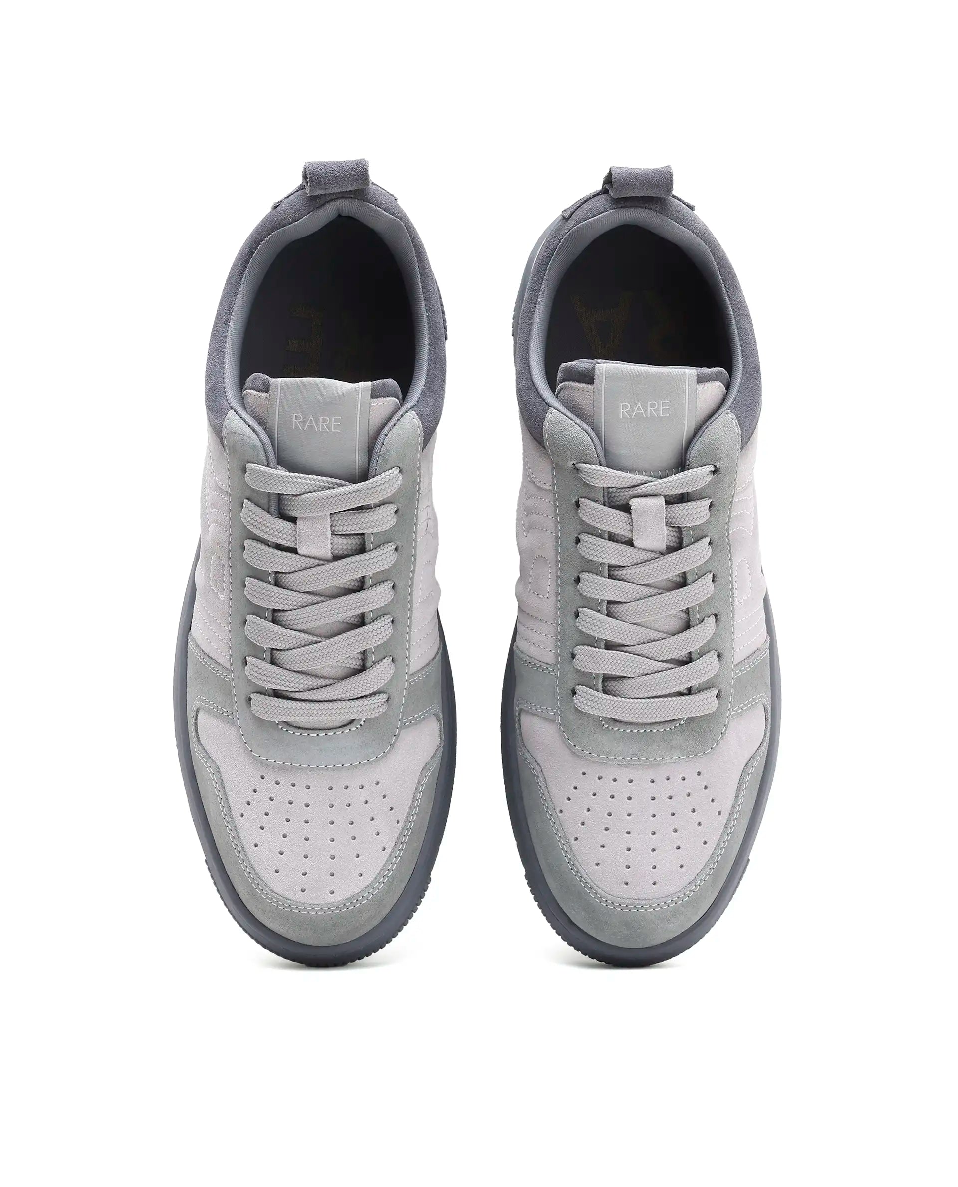 Rarez Men's Banes Light Grey Genuine Suede Leather Low-Top Lace Up Sneaker Shoes